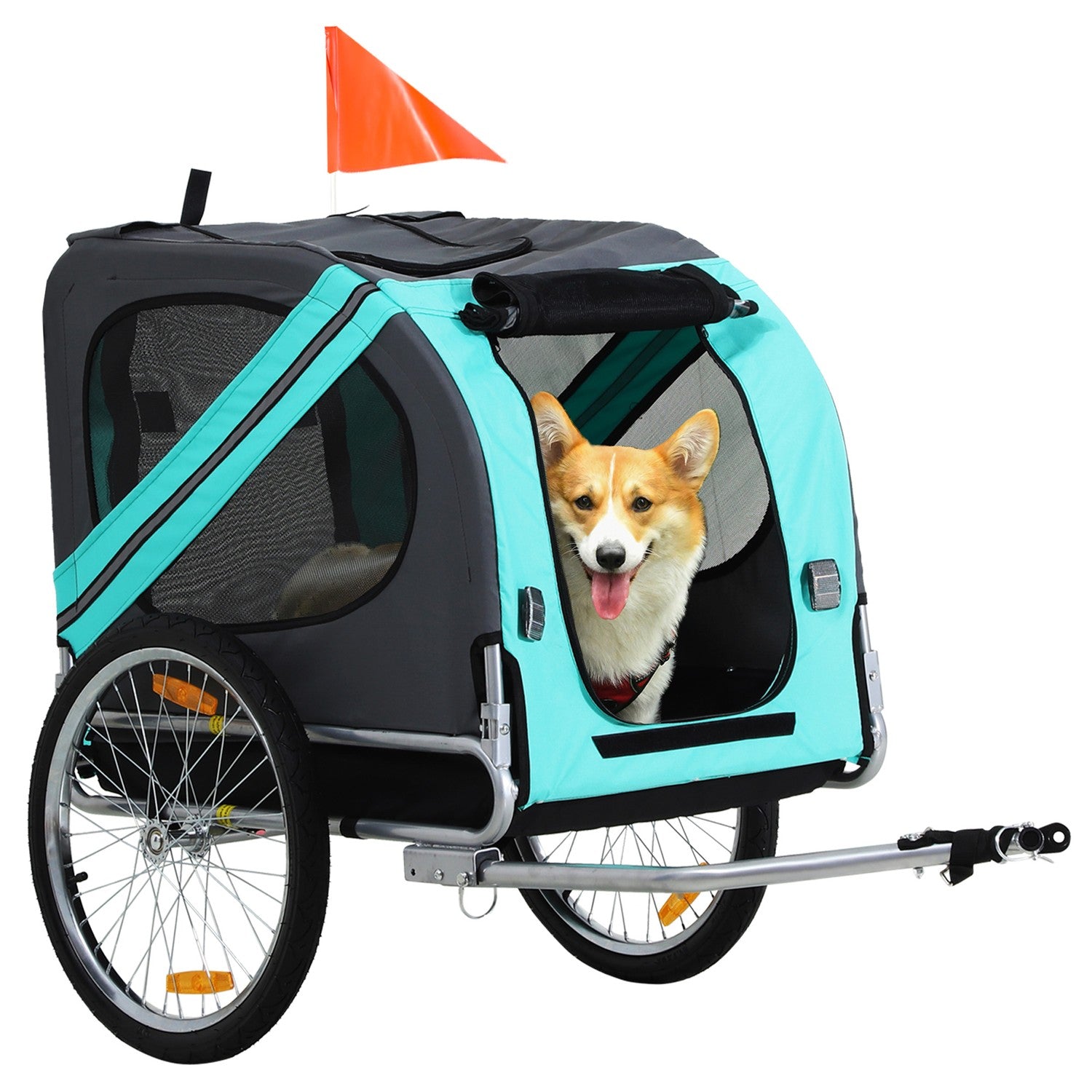 Hundcykelvagn – Grön, Oxford-tyg, regnskydd, 130x73x90cm