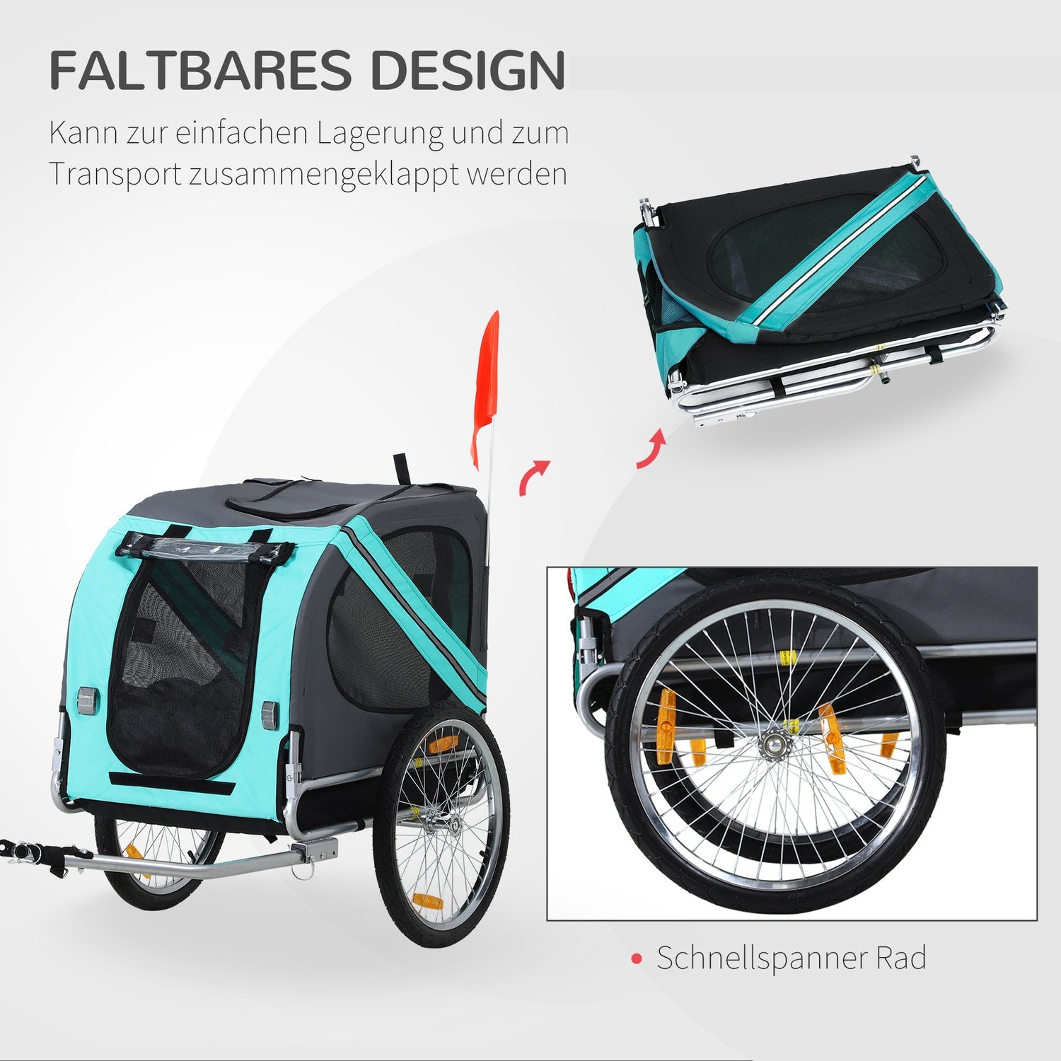 Hundcykelvagn – Grön, Oxford-tyg, regnskydd, 130x73x90cm