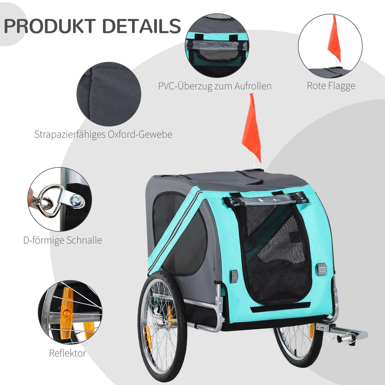 Hundcykelvagn – Grön, Oxford-tyg, regnskydd, 130x73x90cm
