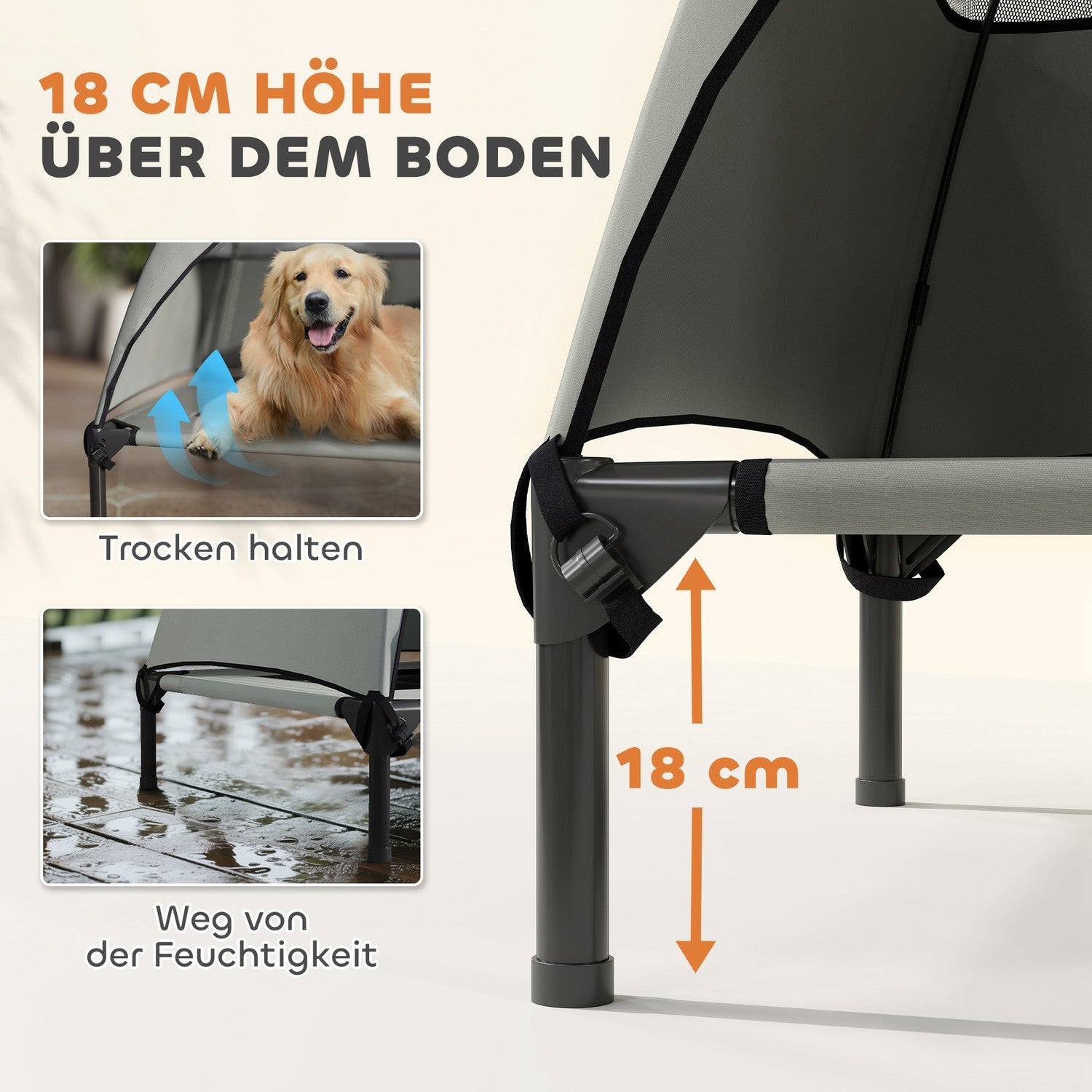 Utomhus förhöjd hundsäng med tak, kylnät, stor