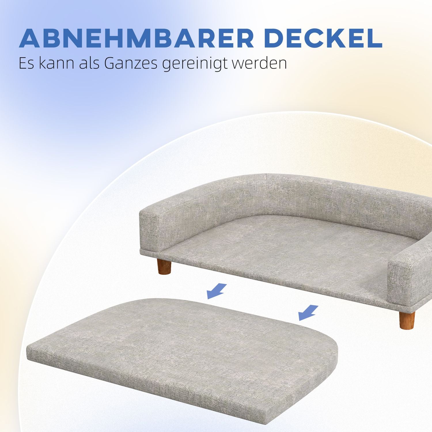 Hundsoffa med kudde, upphöjd design och träben, grå