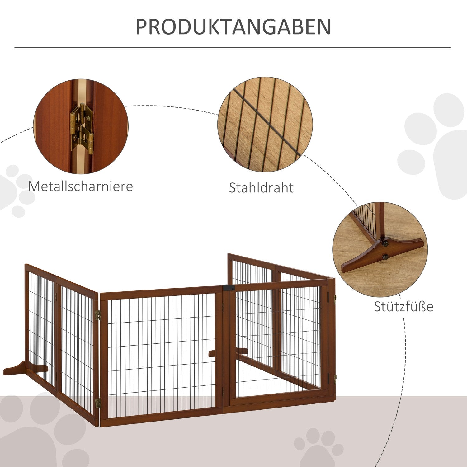 Fällbar hundgrind, 432 x 70 cm, Fristående, Kaffe