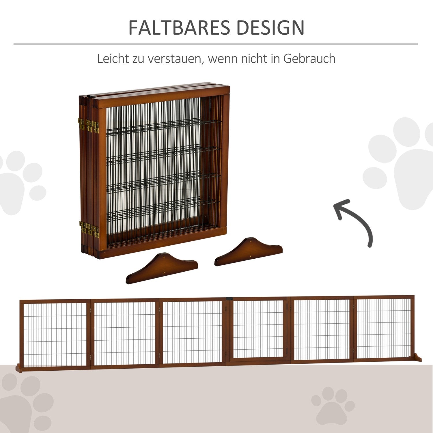 Fällbar hundgrind, 432 x 70 cm, Fristående, Kaffe