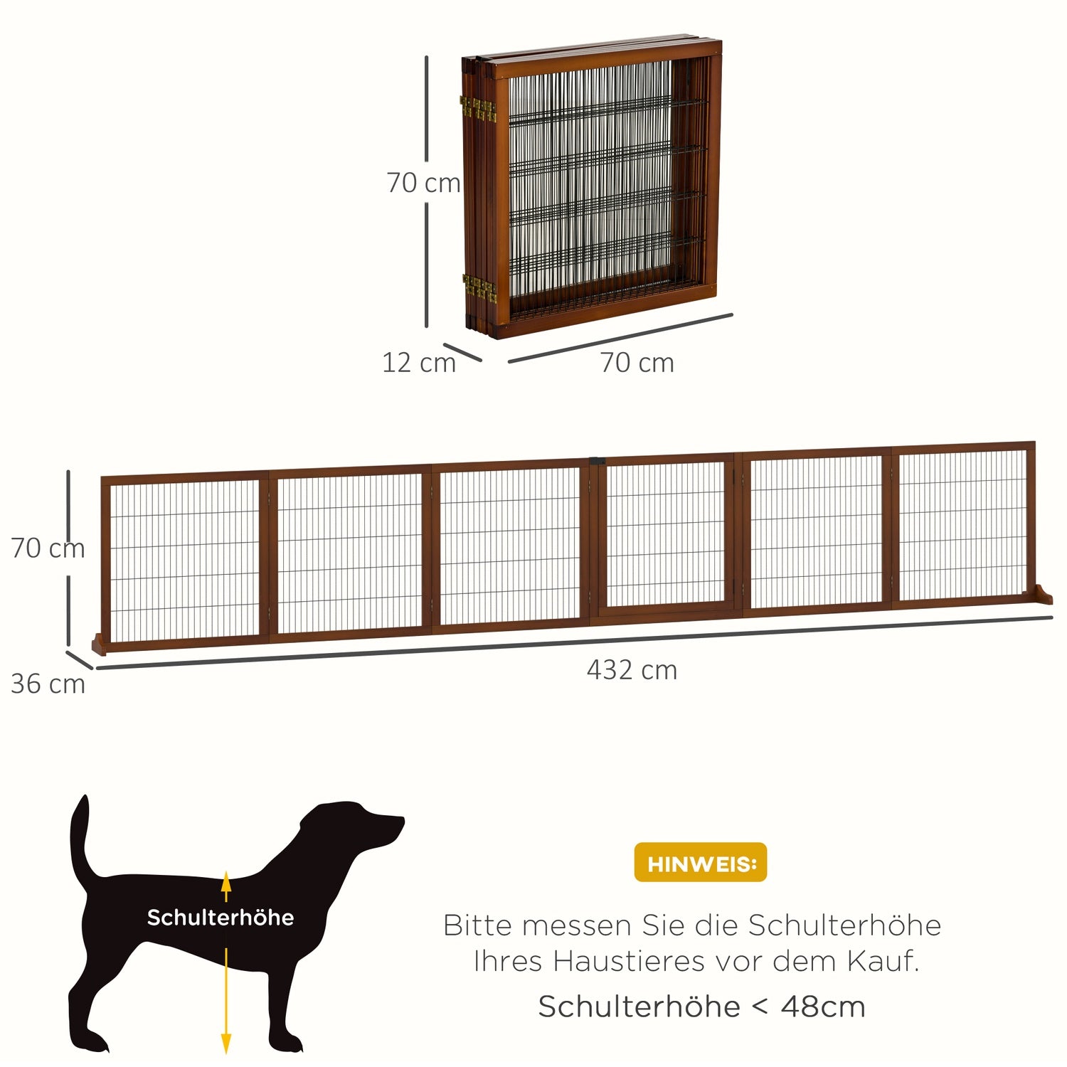 Fällbar hundgrind, 432 x 70 cm, Fristående, Kaffe