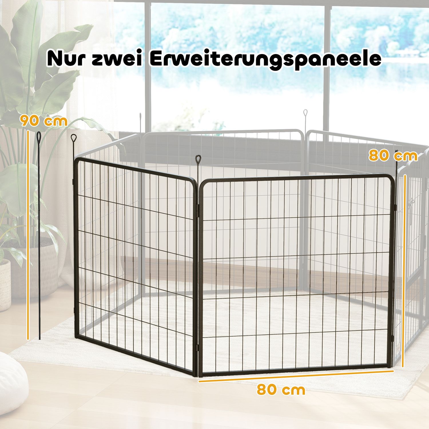 Hundstängselpaneler utomhus, set om 2 – 80 x 80 cm, svart