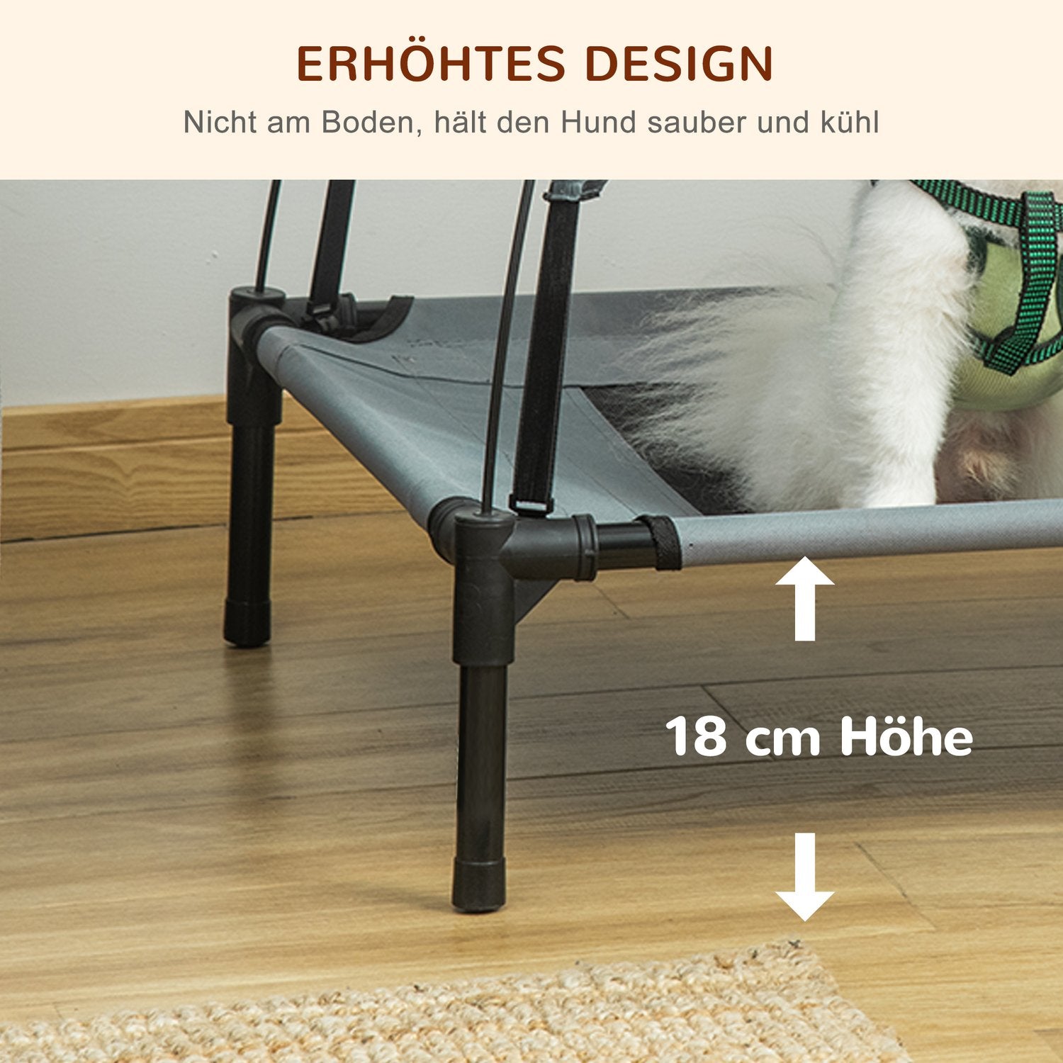 Hundstol utomhus med tak – Andningsbart tyg, grå