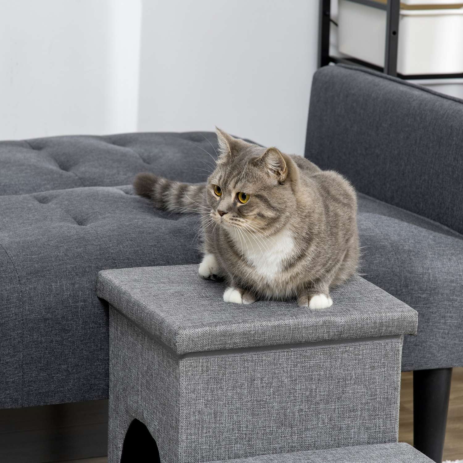 Husdjurstrappa 3-stegs med förvaring och dyna, upp till 10 kg