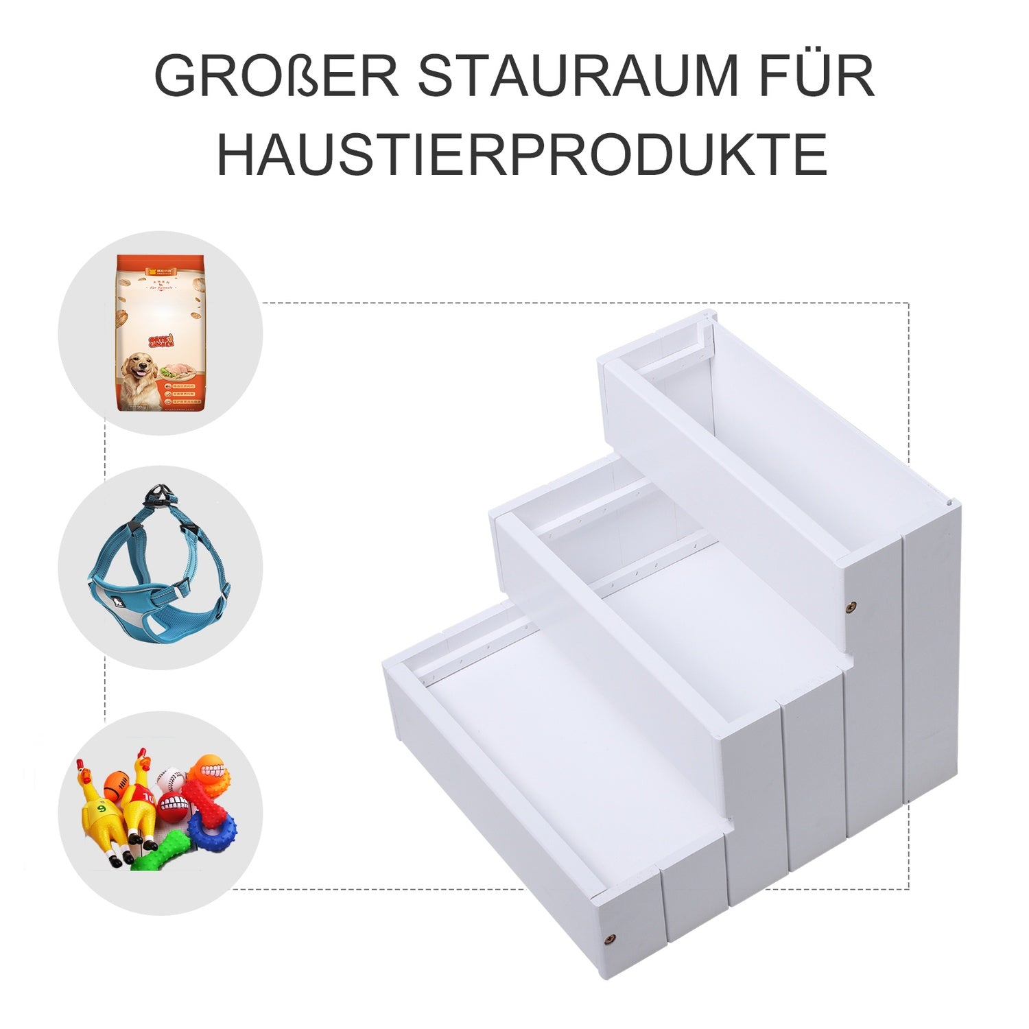 Husdjurstrappor med matta & förvaring, furu, vit