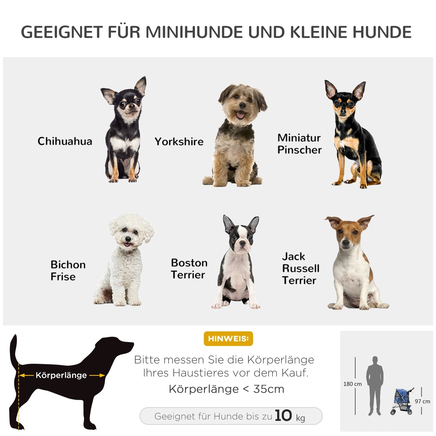 Hopfällbar hundvagn, regnskydd & mugghållare, gräns 20 kg