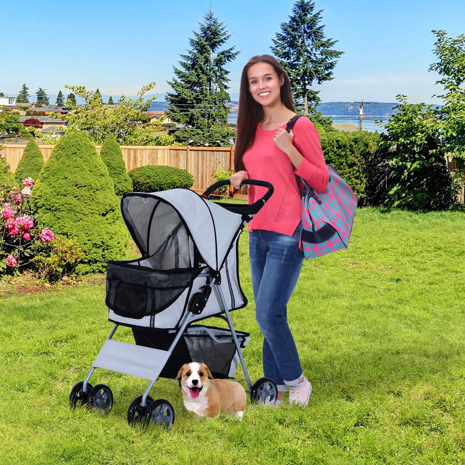 Dog Buggy Silver – Lätt, hopfällbar, husdjursvagn