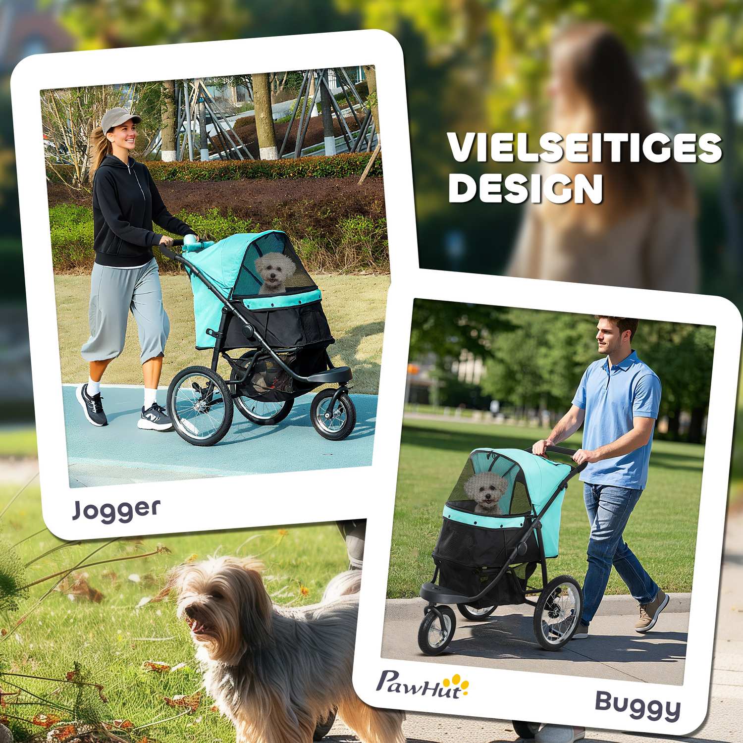 Hundvagn Jogger, hopfällbar, för husdjur upp till 10 kg, turkos