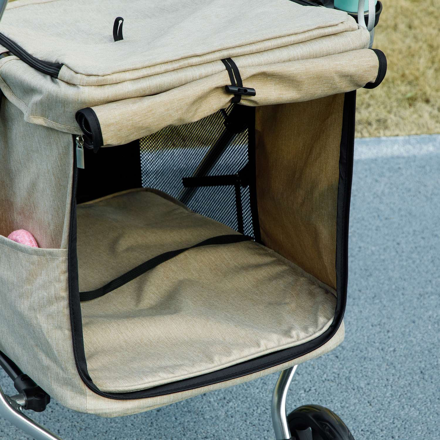 Hopfällbar husdjursvagn i aluminium, upp till 10 kg, Khaki