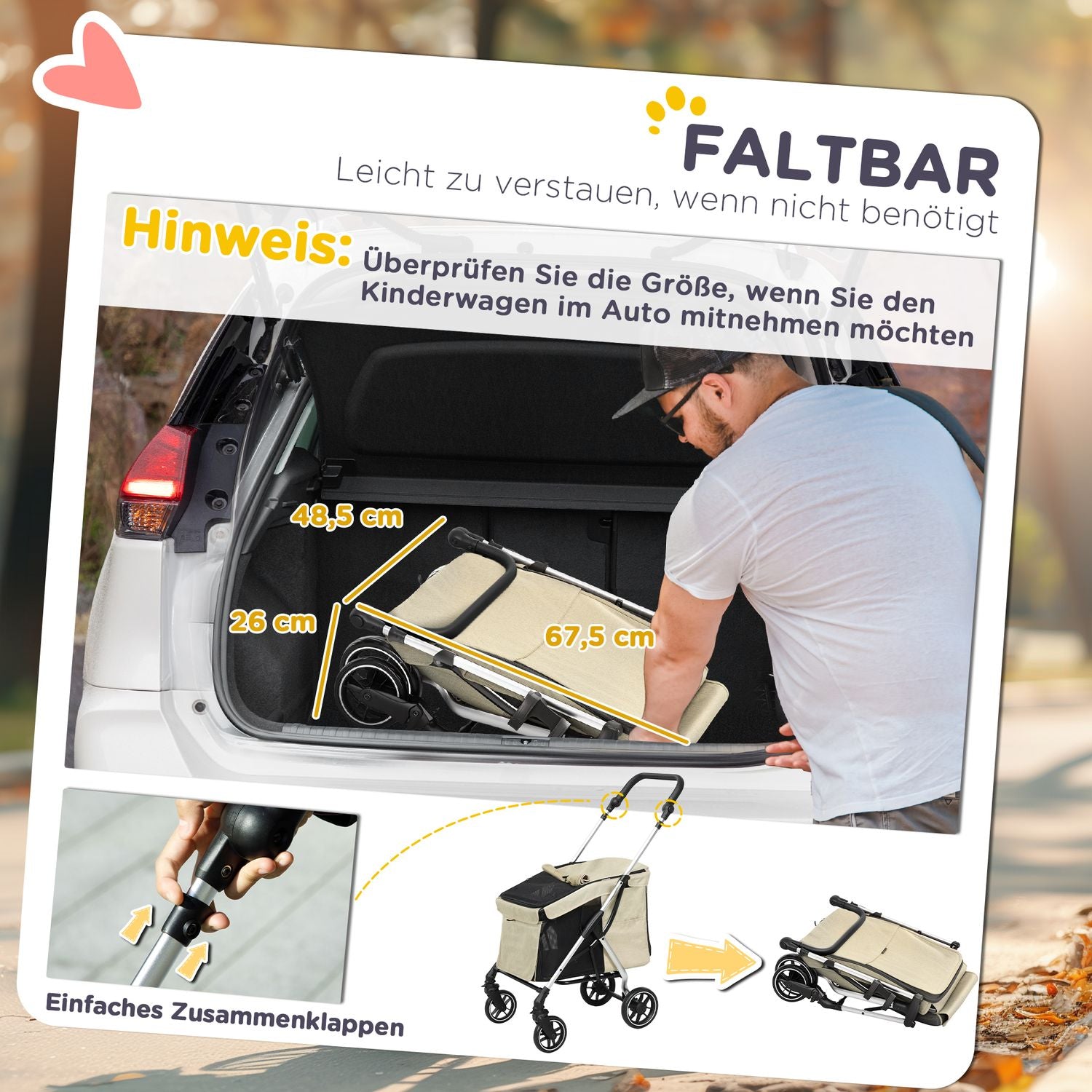 Hopfällbar husdjursvagn i aluminium, upp till 10 kg, Khaki
