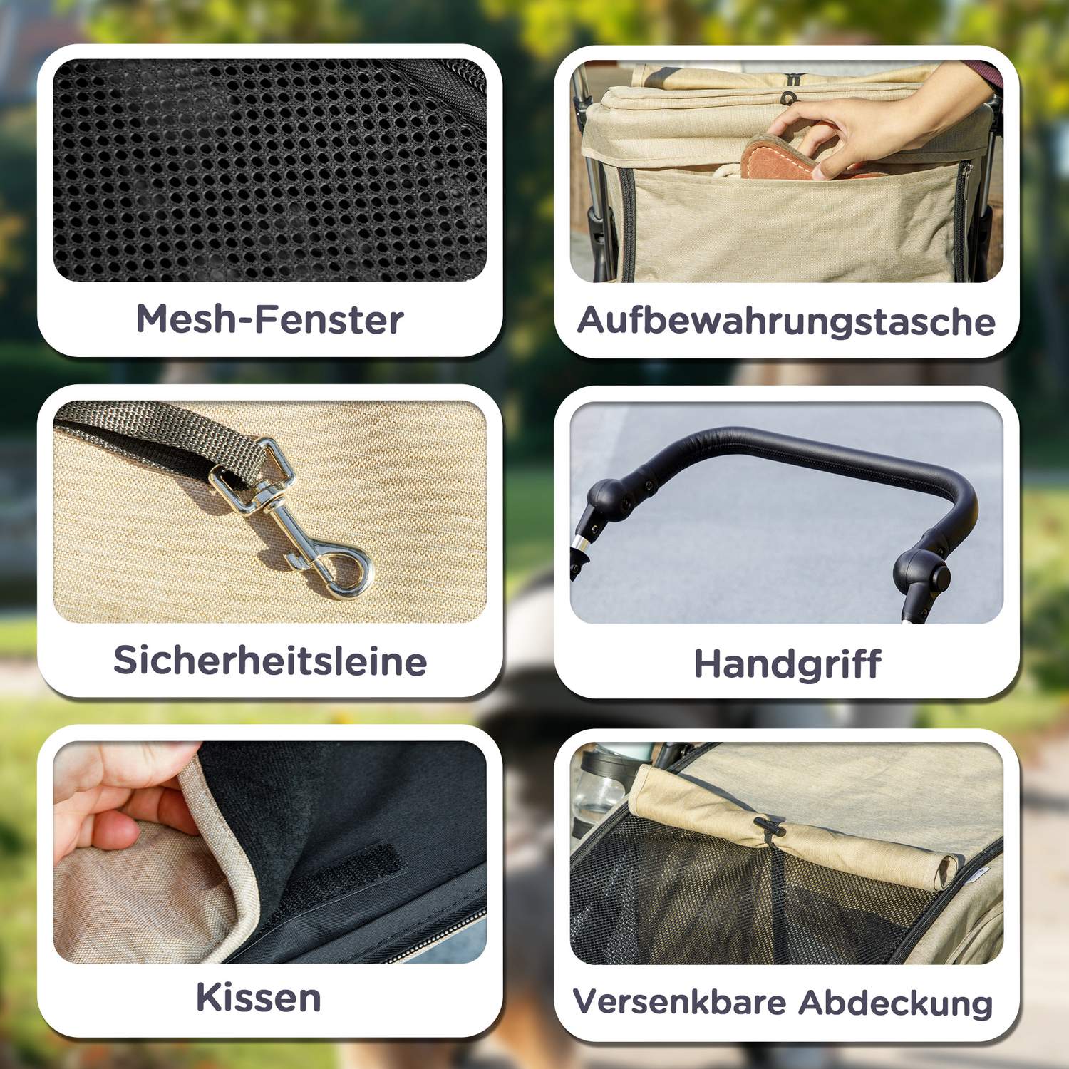 Hopfällbar husdjursvagn i aluminium, upp till 10 kg, Khaki