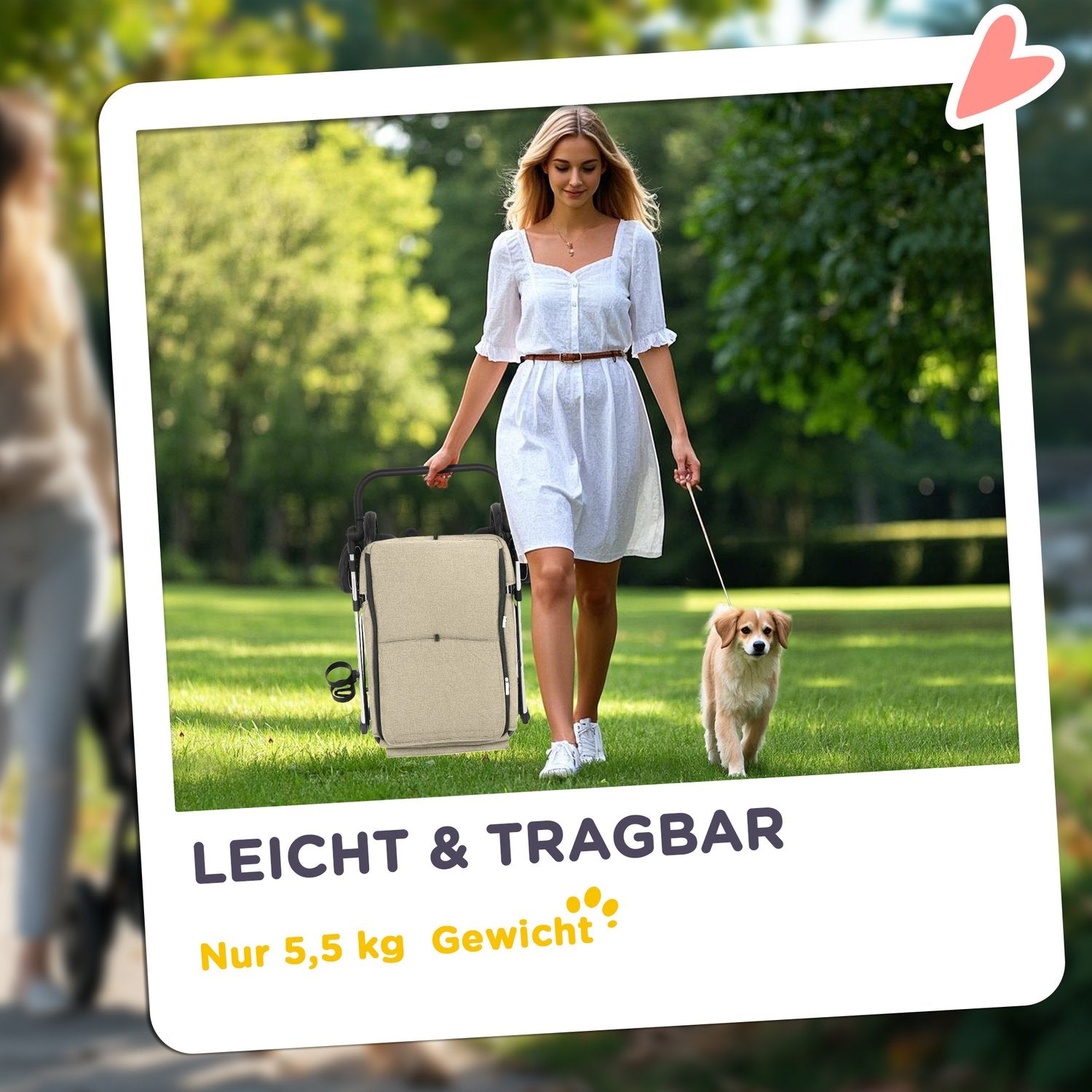 Hopfällbar husdjursvagn i aluminium, upp till 10 kg, Khaki
