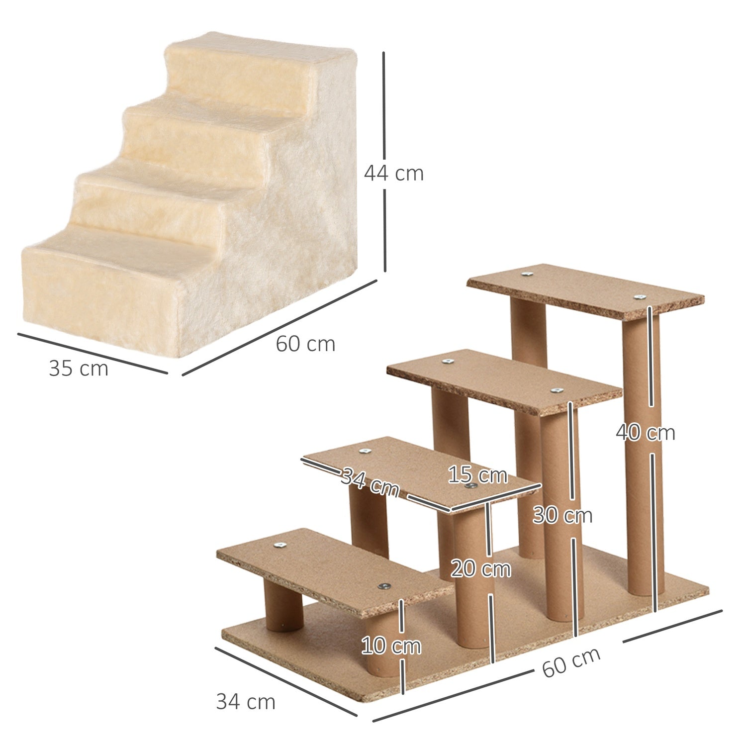 Husdjurstrappa, 4-stegs ramp med avtagbar kåpa, beige