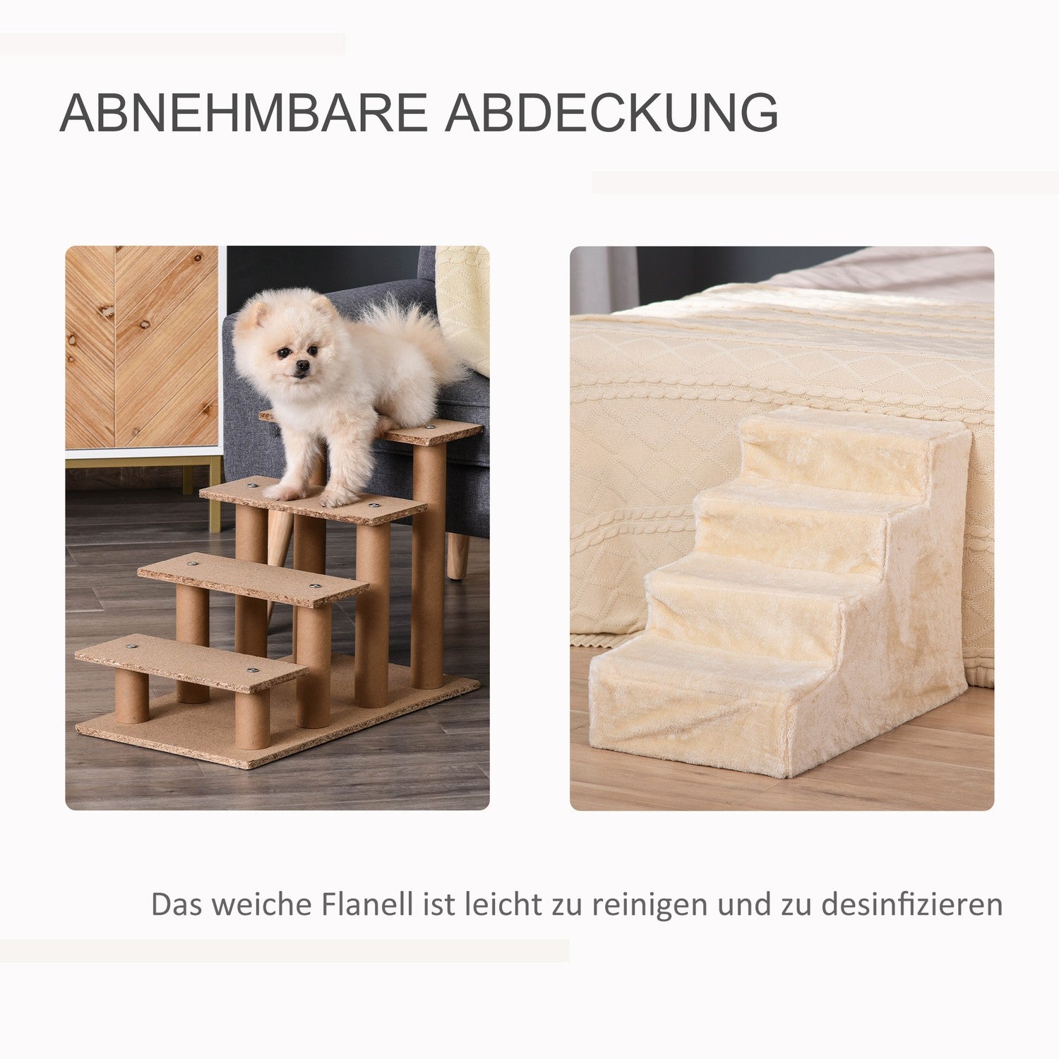 Husdjurstrappa, 4-stegs ramp med avtagbar kåpa, beige