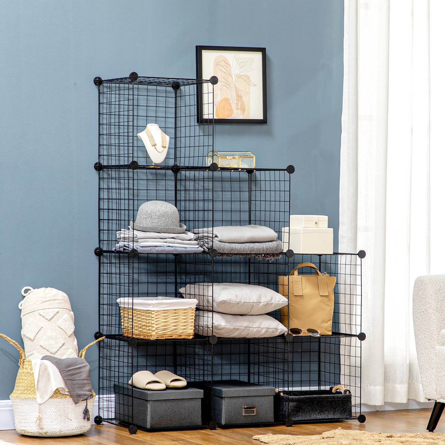DIY ståltrådshyllsystem, 9-fack skohylla, svart