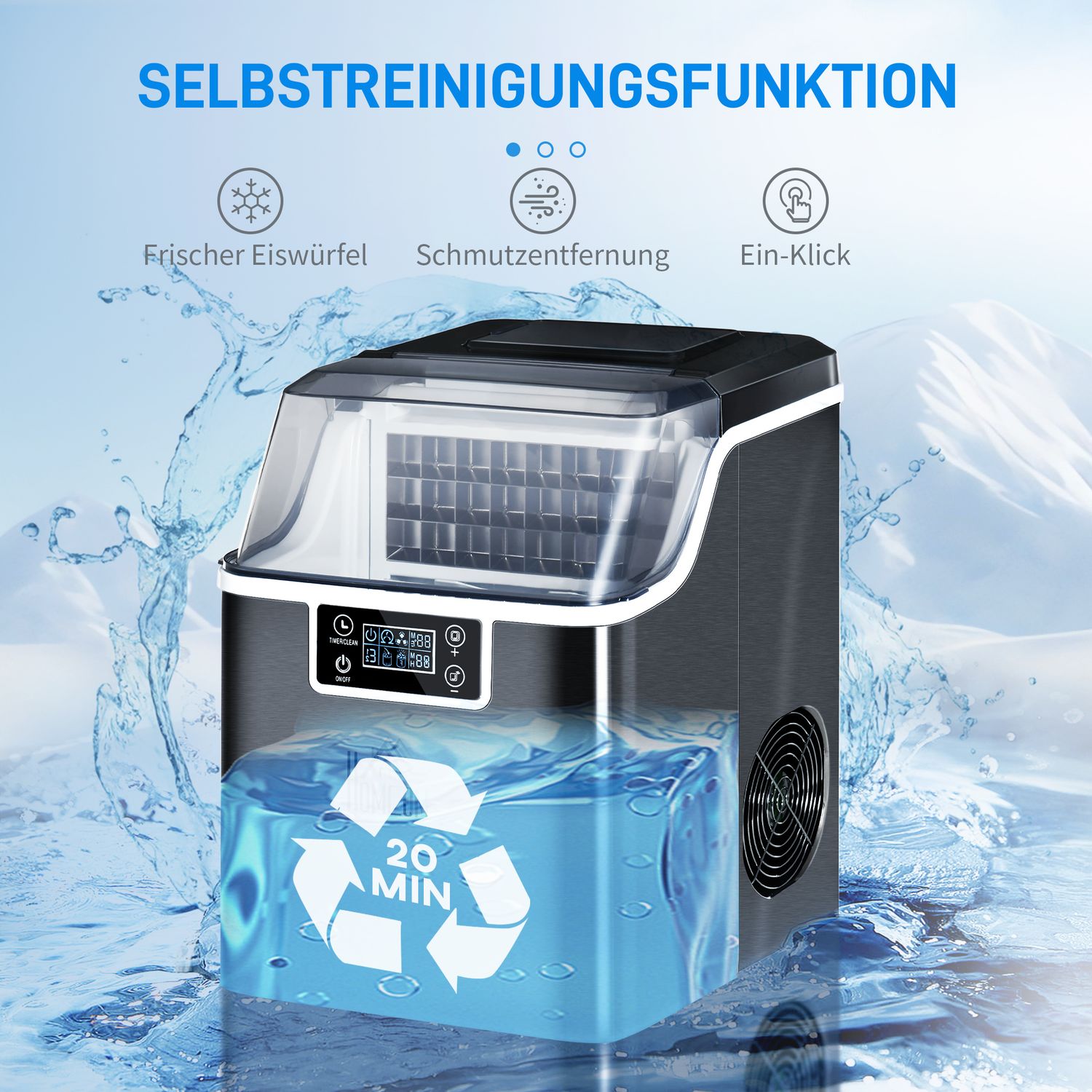 Iskubmaskin, 20 kg/24 timmar, 2,3 l, självrengörande, svart