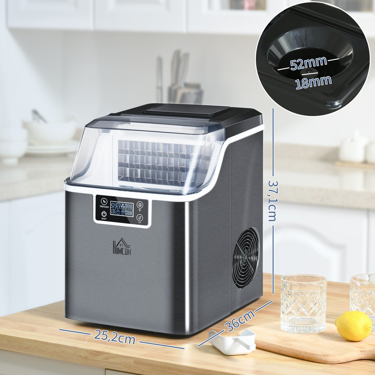 Iskubmaskin, 20 kg/24 timmar, 2,3 l, självrengörande, svart