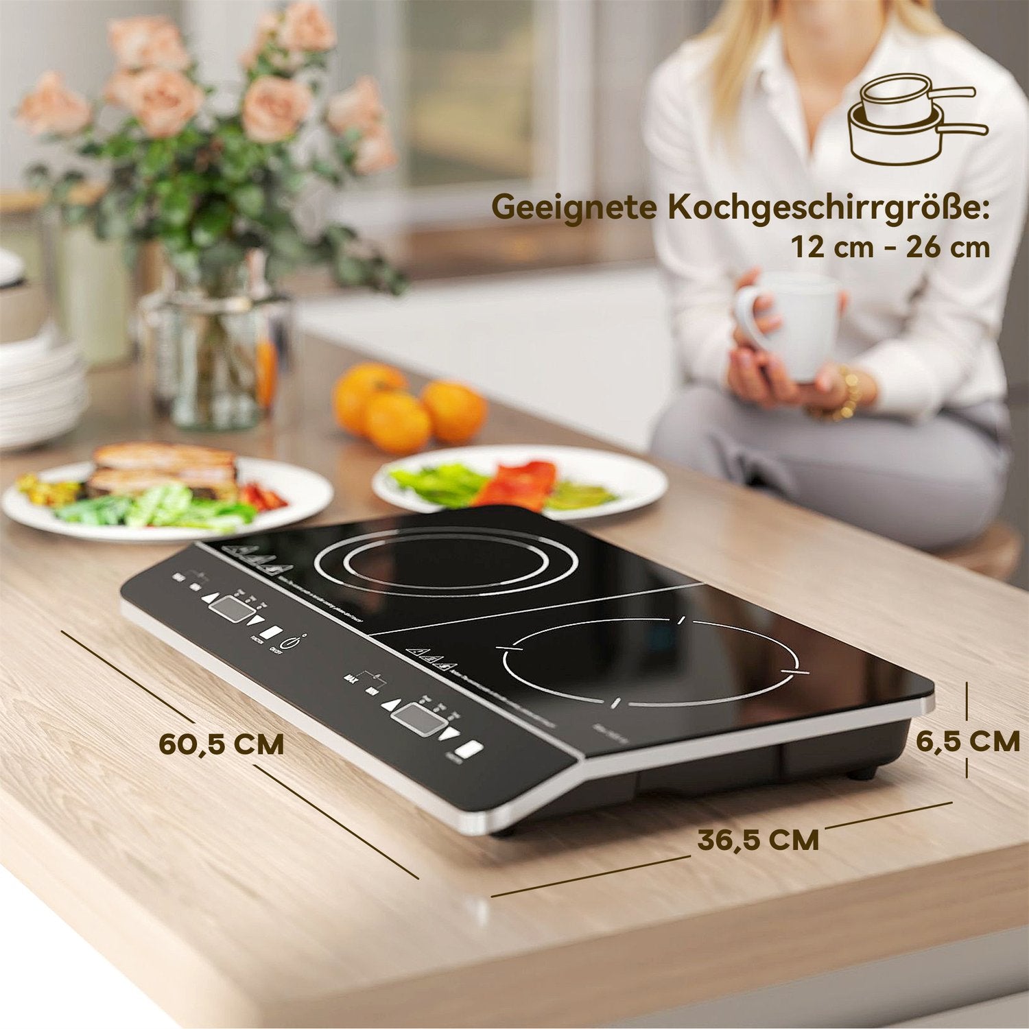 Bärbar dubbel induktionshäll, 8 effektnivåer, 3500W
