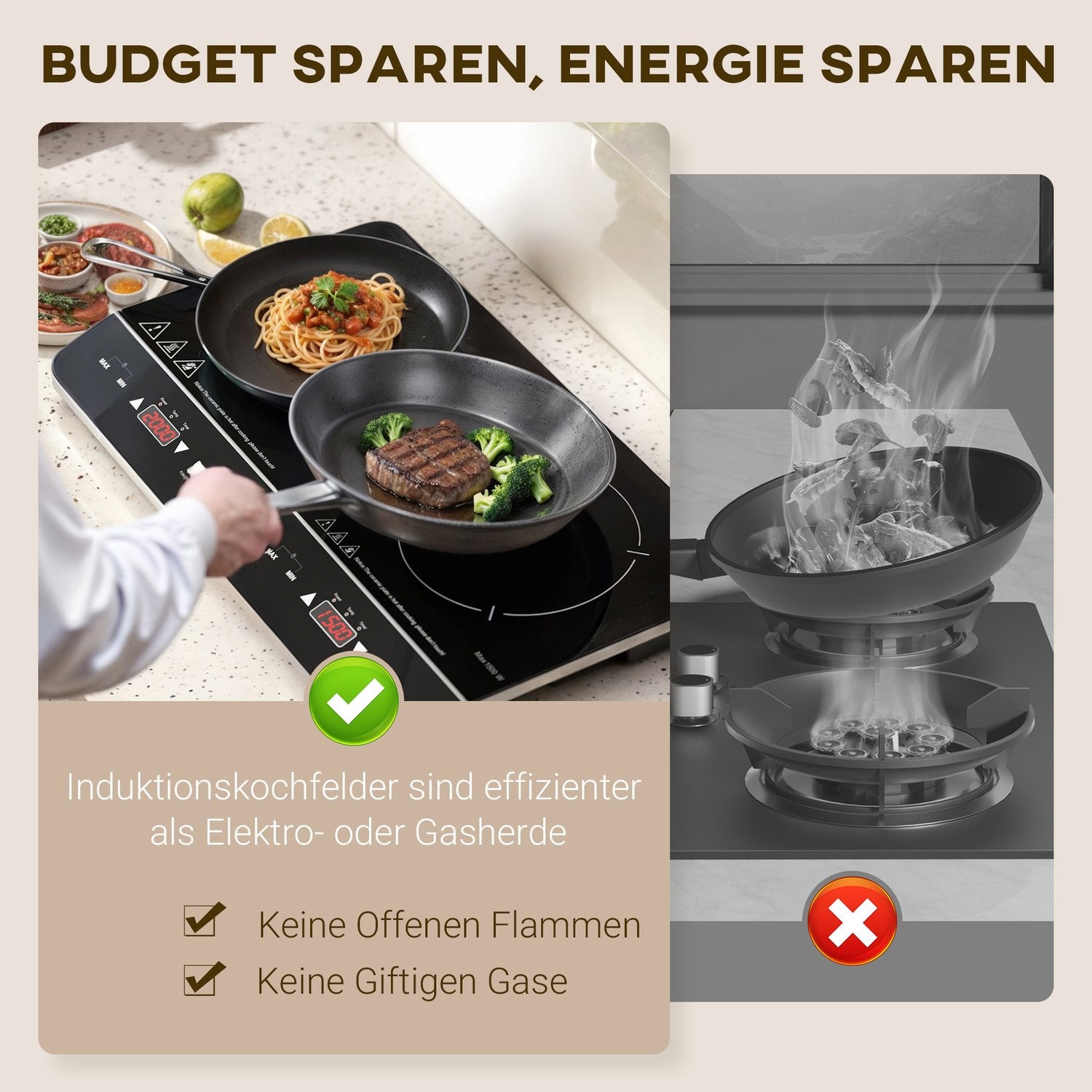 Bärbar dubbel induktionshäll, 8 effektnivåer, 3500W