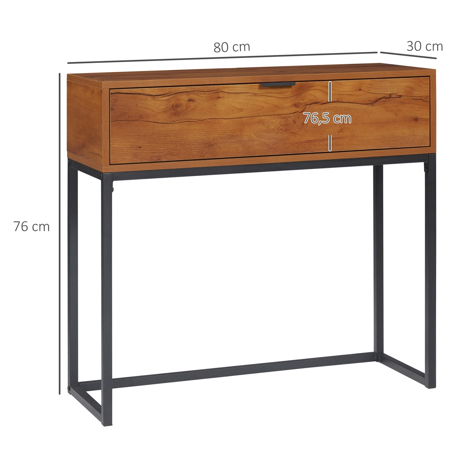 Industriell konsolbord med låda – Stål & Natur, 80x30x76 cm