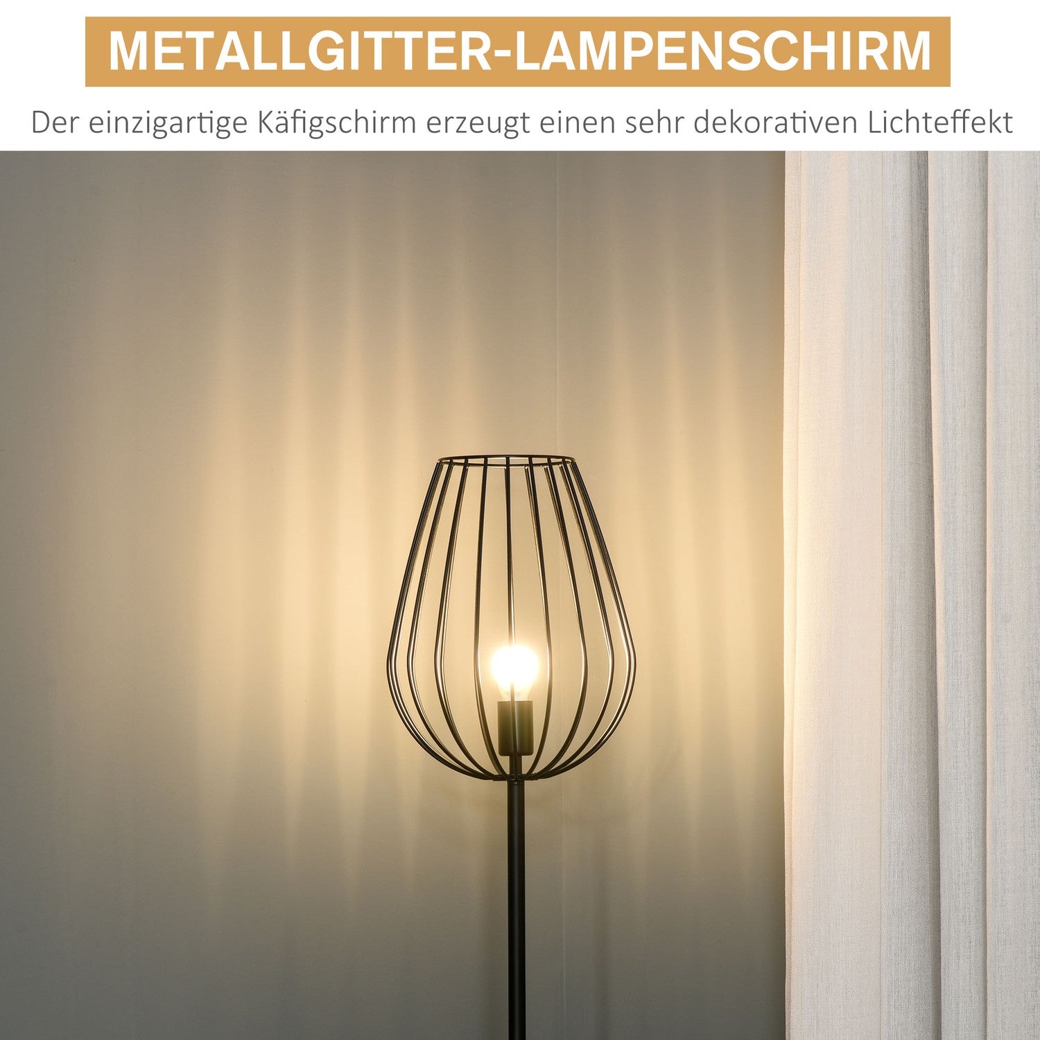 Industriell retro golvlampa, metallskärm i mesh, 27,5x159cm