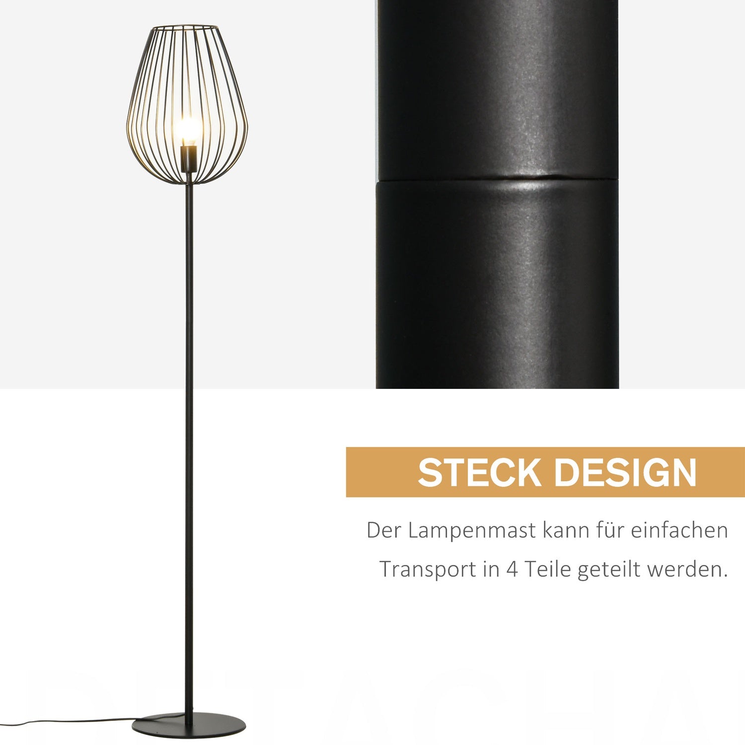 Industriell retro golvlampa, metallskärm i mesh, 27,5x159cm