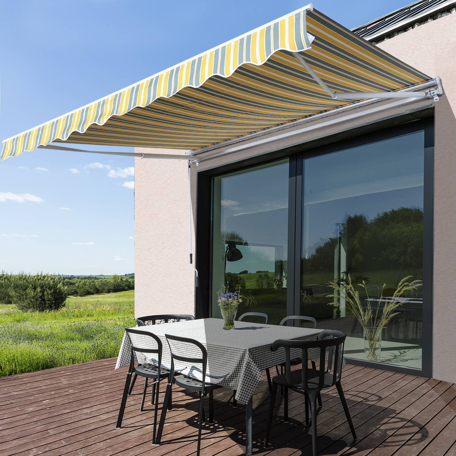 Infällbar soltält, 3,5X2,5M, gul/grå, UV-skydd