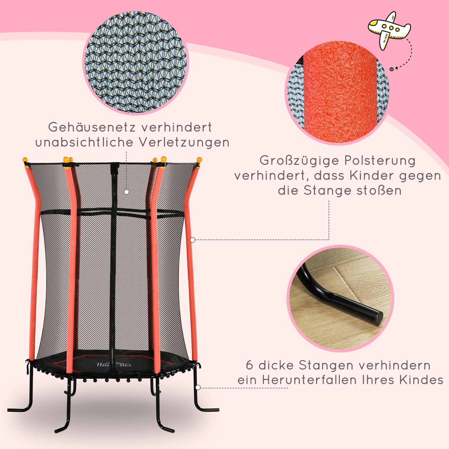 Inomhusstudsmatta för barn med skyddsnät, gräns 50 kg