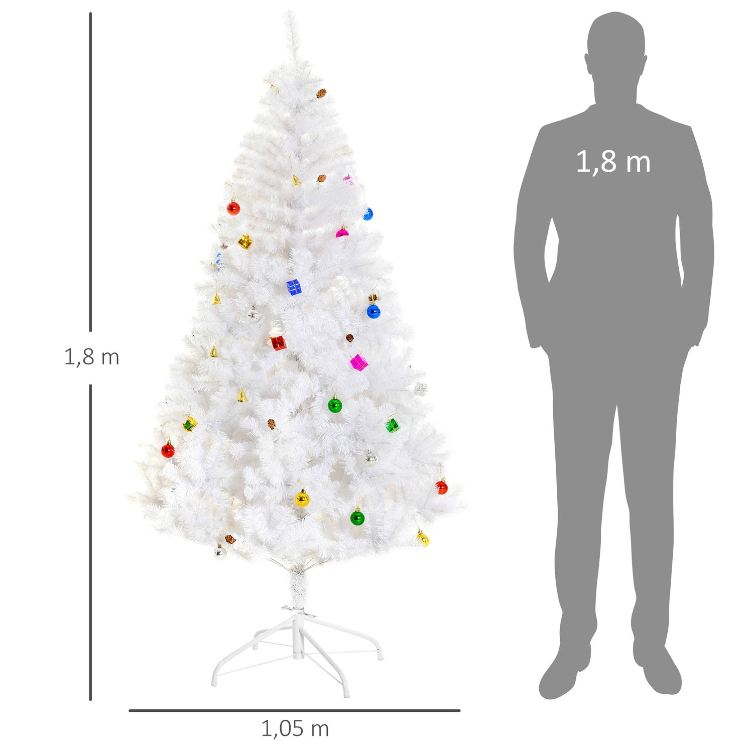Konstgjord 180 cm julgran med stativ och dekorationer