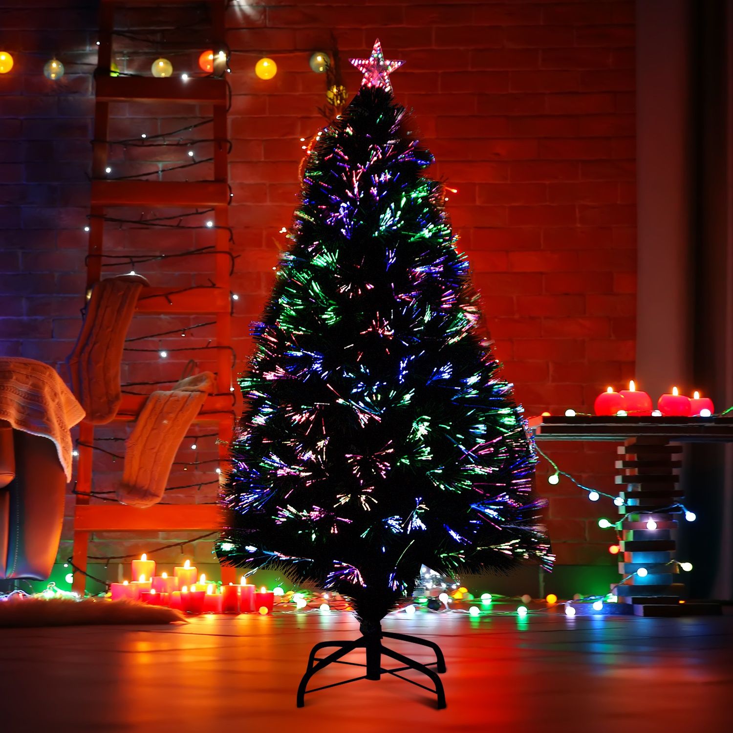 Fiberoptisk julgran med LED-ljus, 120 cm
