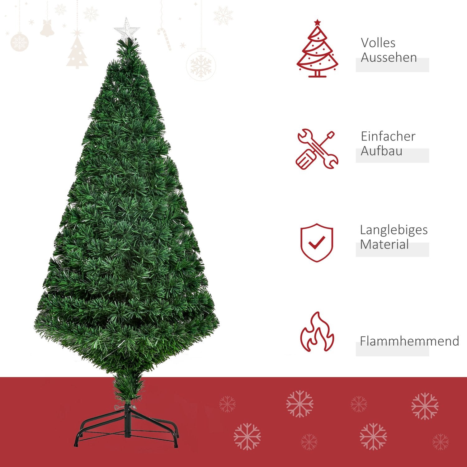 150 cm konstgjord julgran med LED-lampor & metallstativ