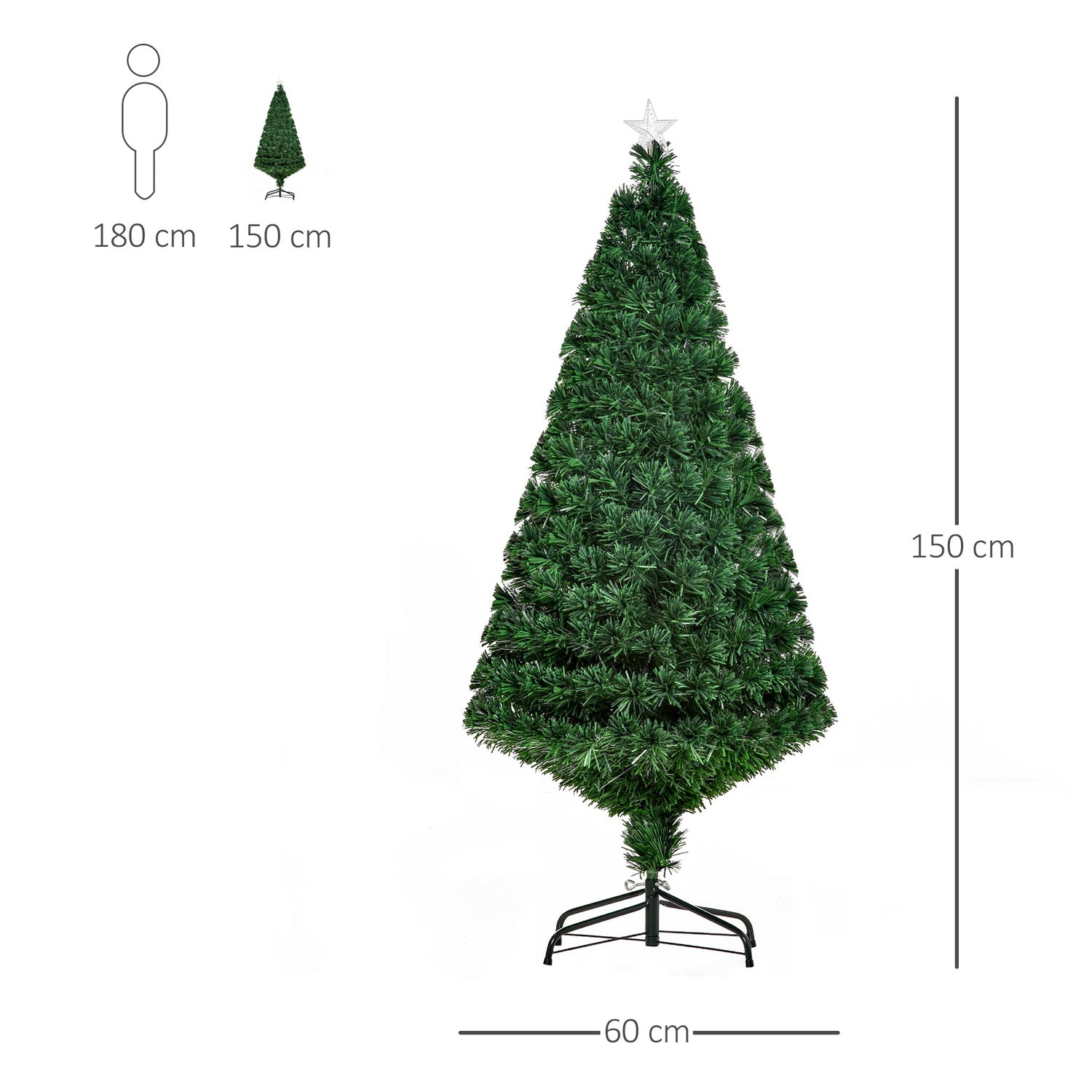 150 cm konstgjord julgran med LED-lampor & metallstativ