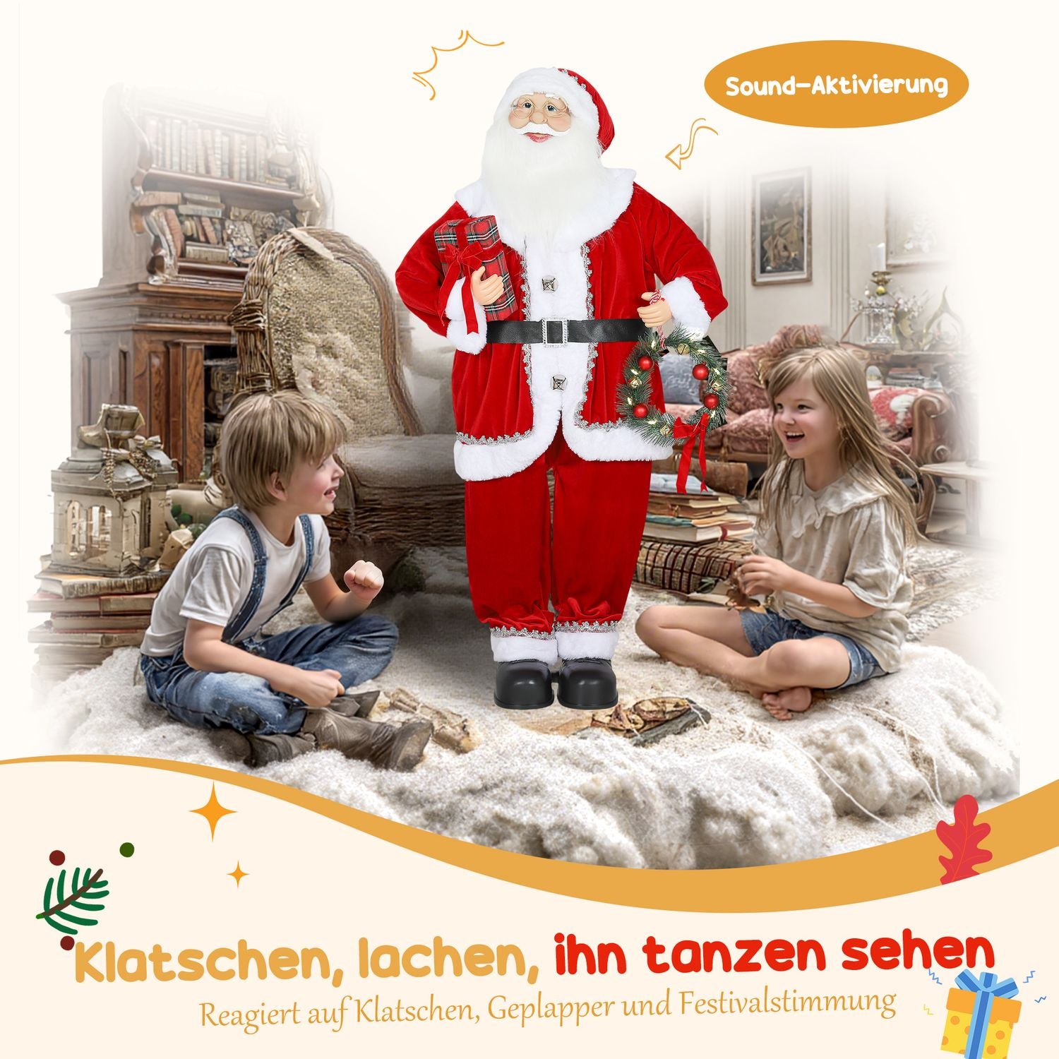 Jultomten Juldekoration, 120 cm, Ljudaktiverad