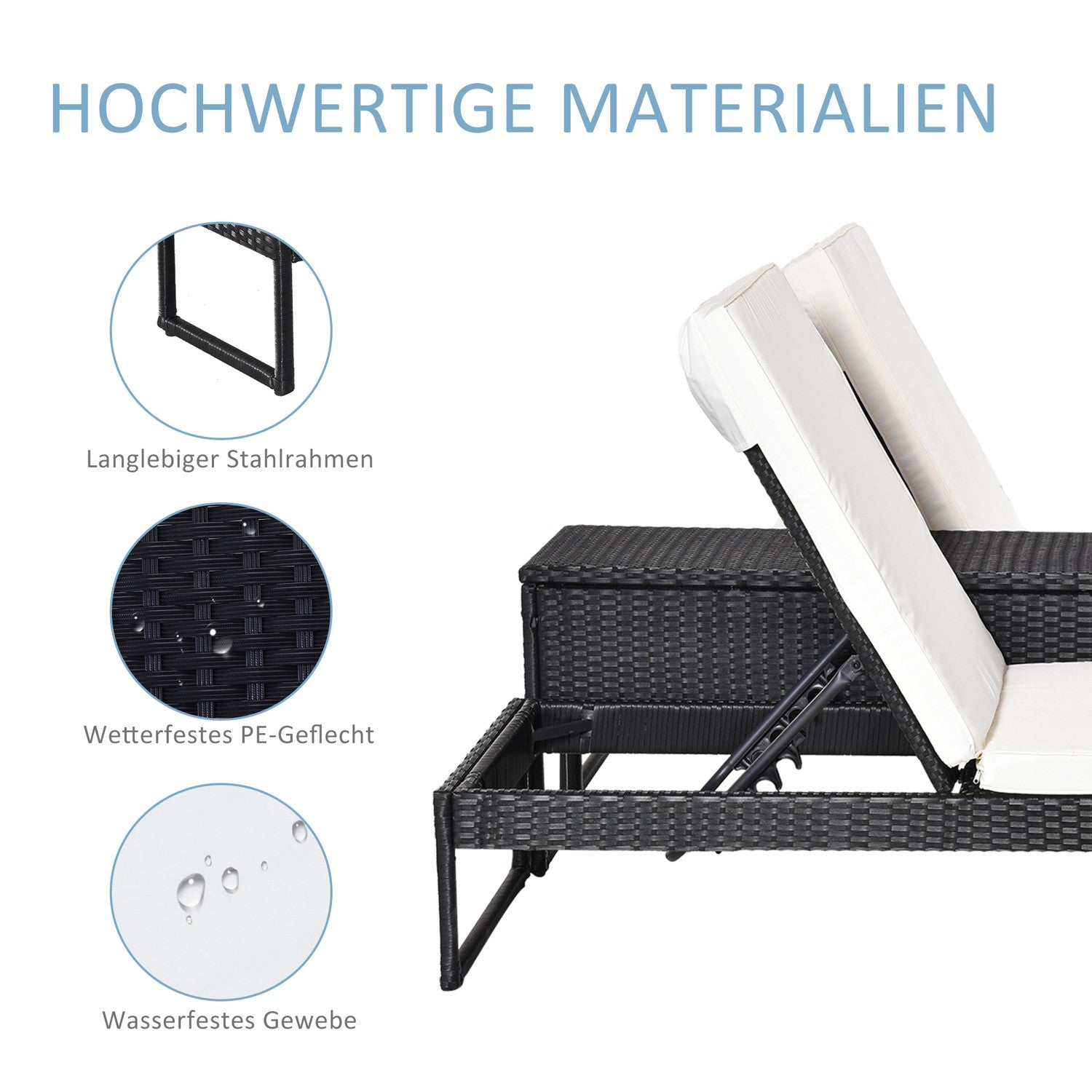 Justerbar 3-delad solstolsset med bord – rotting & metall