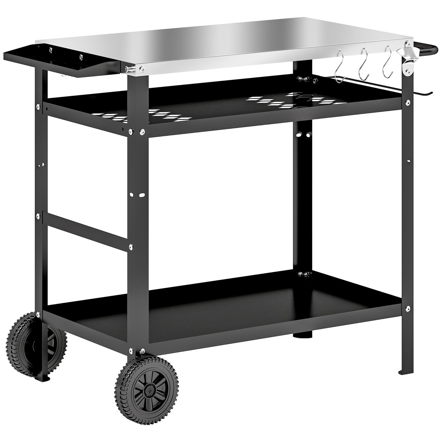 Justerbar 3-vånings utomhusgrillvagn med hjul