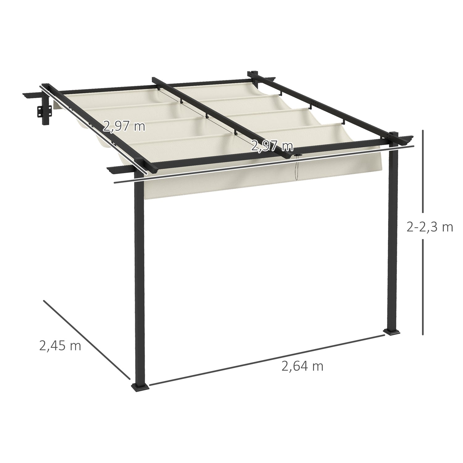 Justerbar 3 x 3m Pergola Gazebo Canopy för uteplats och trädgård