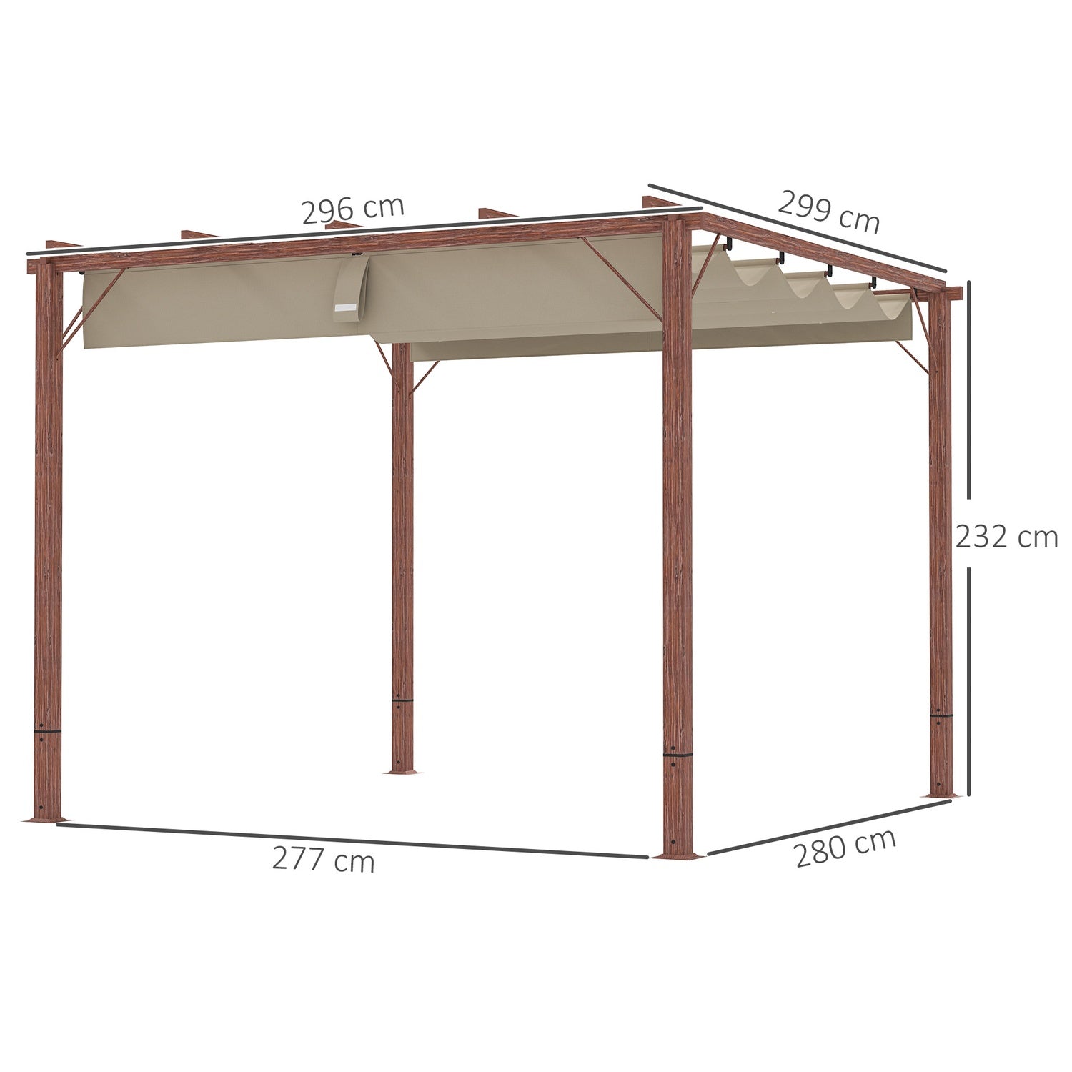 Justerbar 3x3m pergola, aluminiumram, UPF30+ skärm