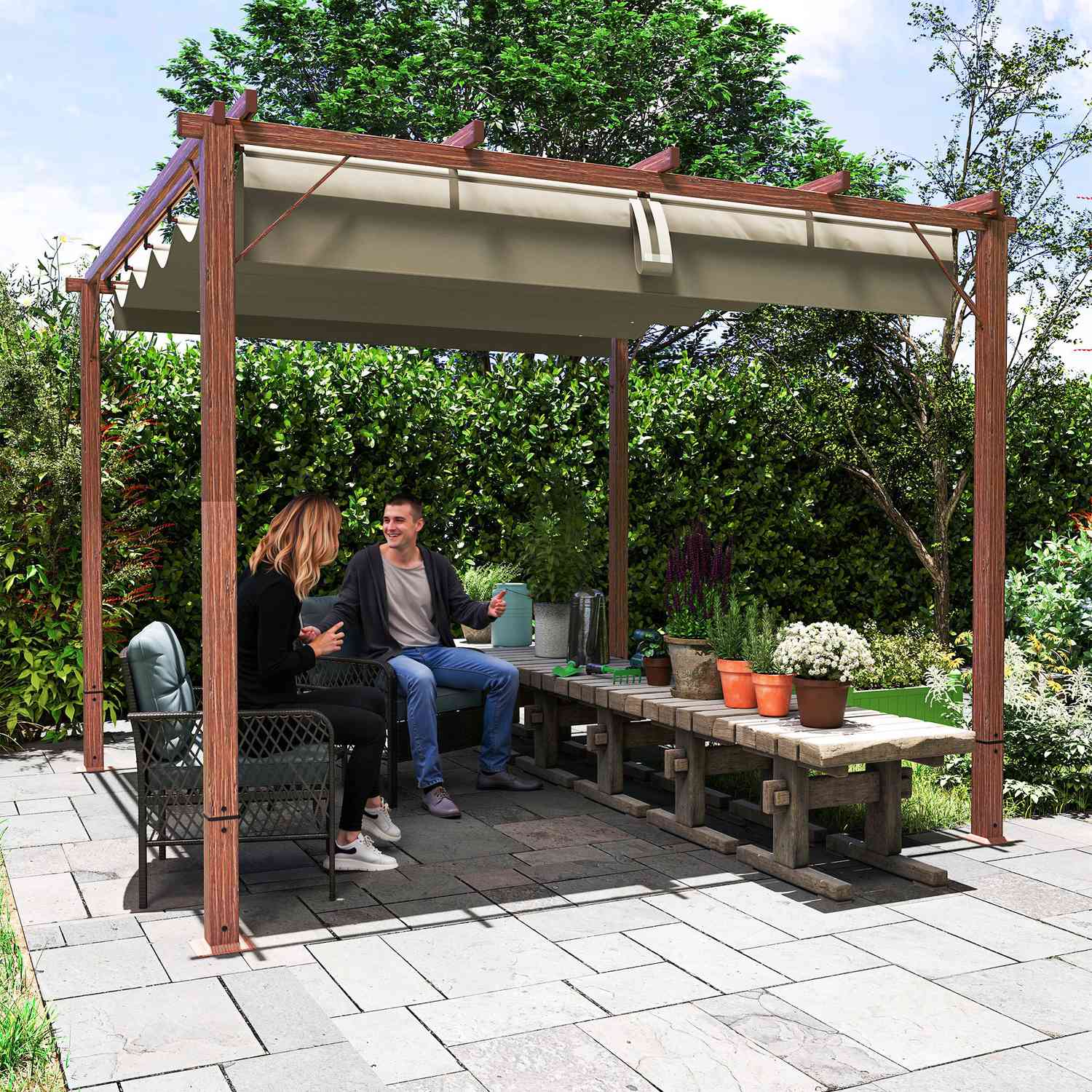 Justerbar 3x3m pergola, aluminiumram, UPF30+ skärm