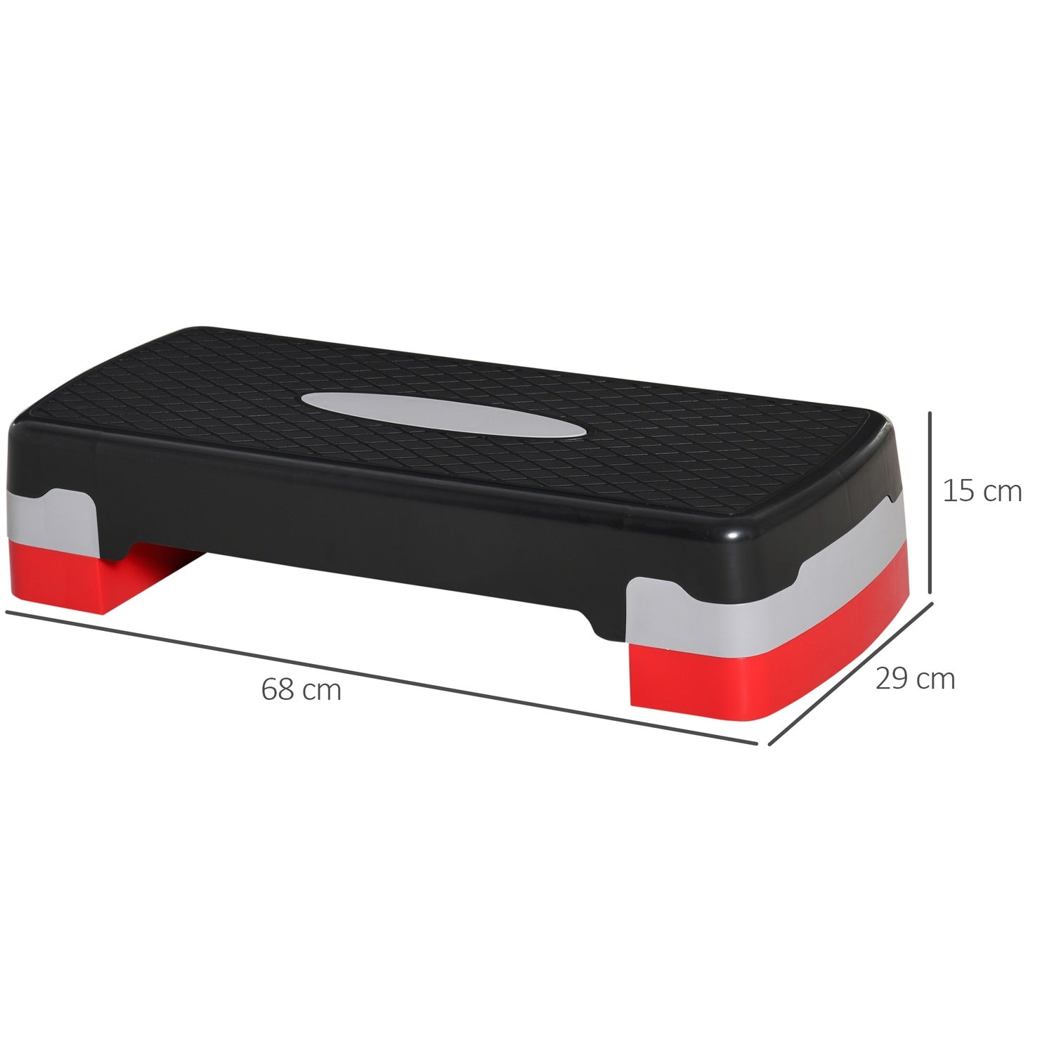 Justerbar Aerobic Stepper – 2 nivåer, 10/20 cm, svart/grå/röd