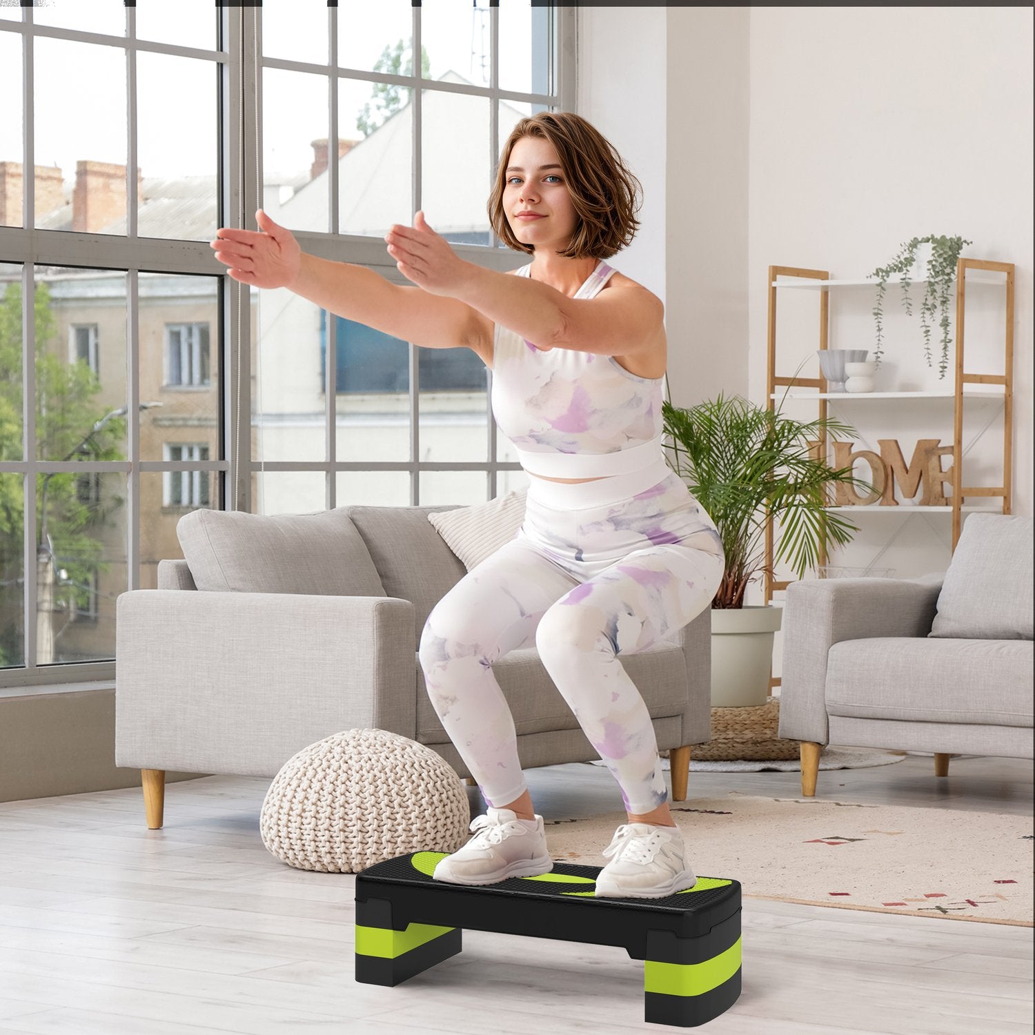 Justerbar Aerobic Stepper – 3 höjder, 150 kg kapacitet, grön