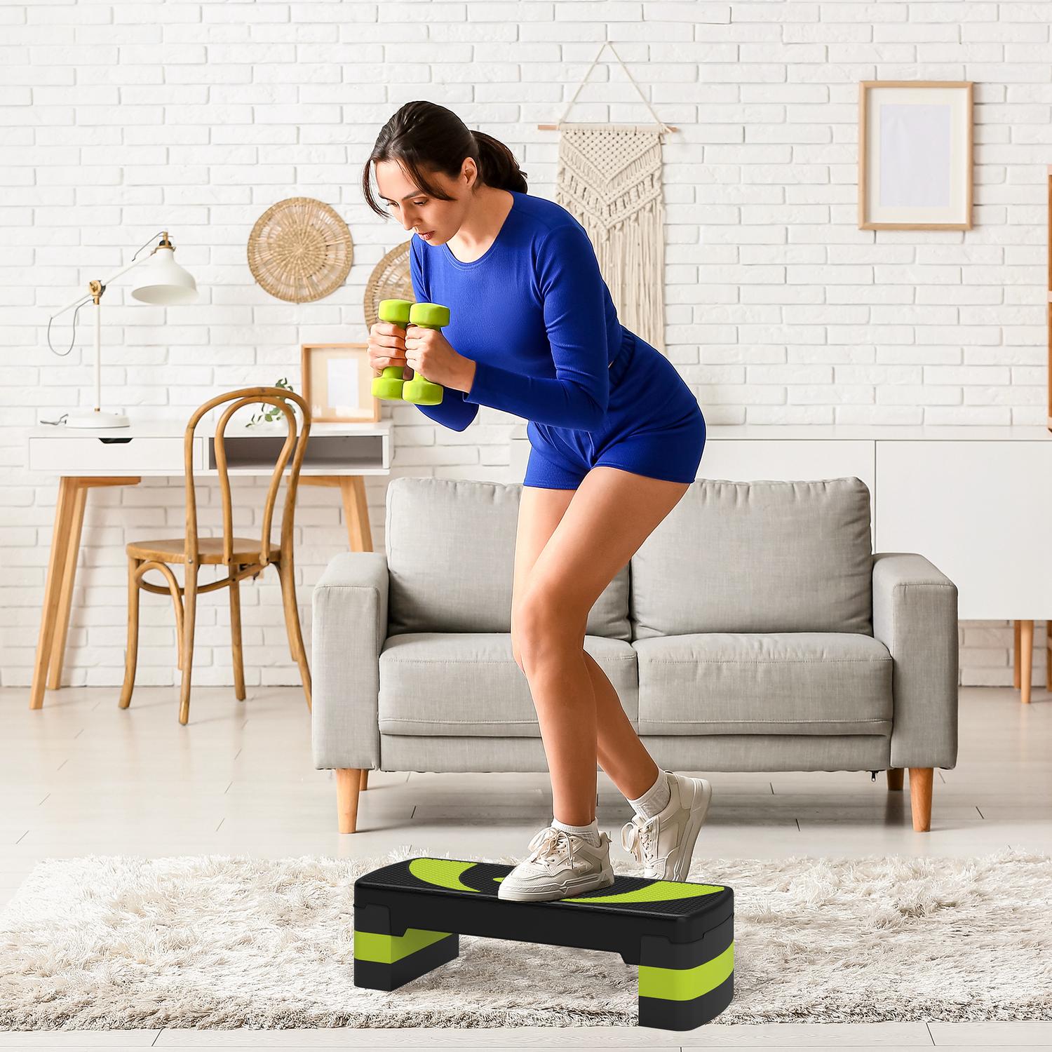 Justerbar Aerobic Stepper – 3 höjder, 150 kg kapacitet, grön