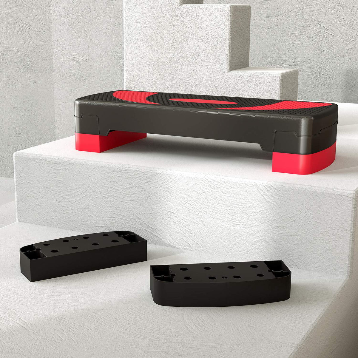 Justerbar aerobic stepper – 3 høyder for fitness, rød