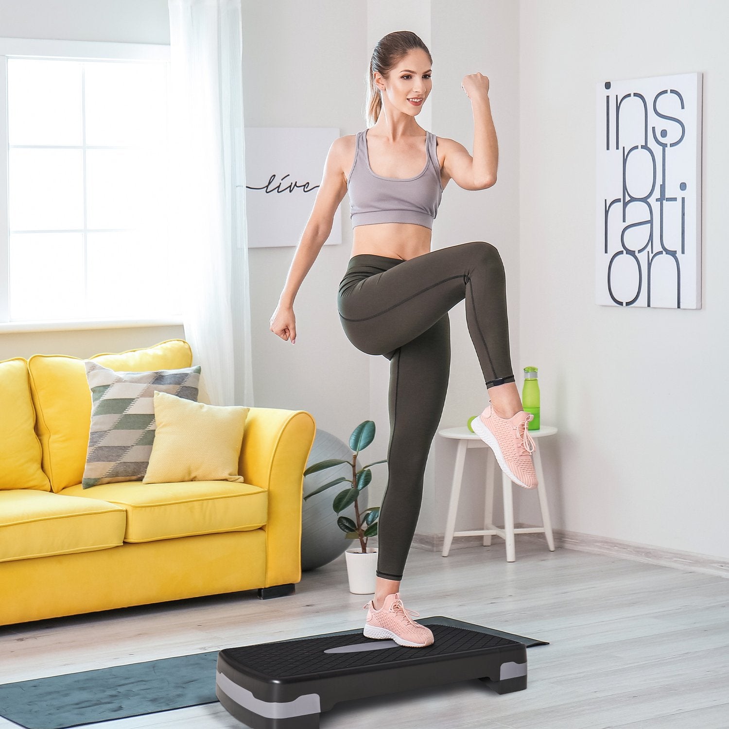 Justerbar Aerobic Stepper, 68x29x15cm, Svart/Grå