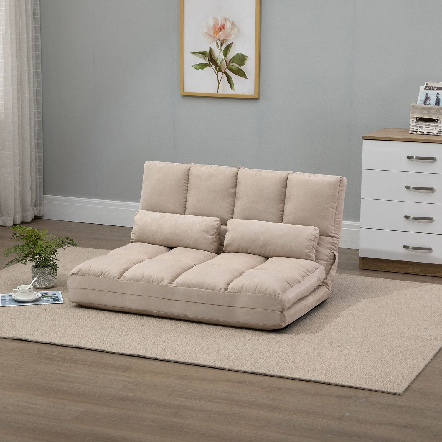 Justerbar Beige Velvet Floor Stolsäng med ryggstöd