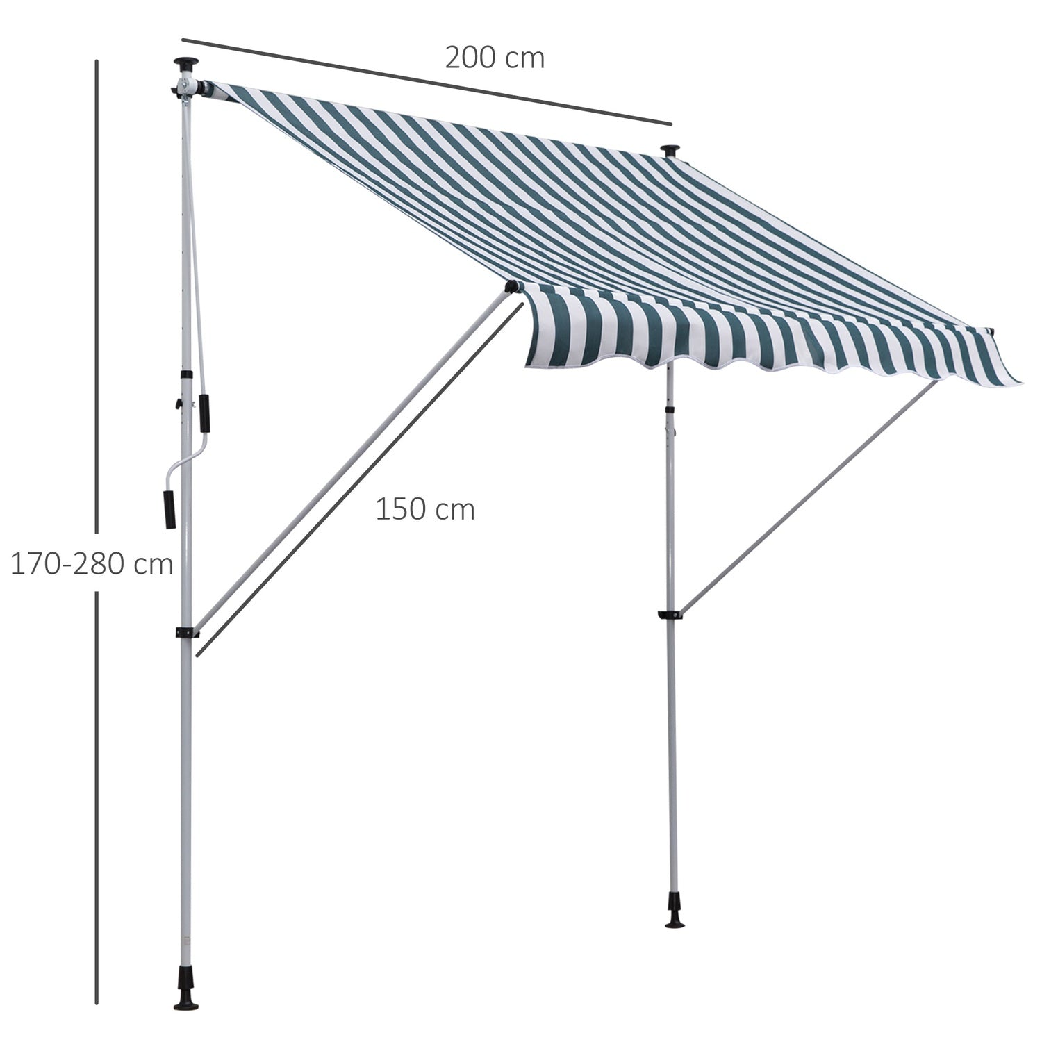 Justerbar Grön & Vit Aluminium Balkong Markis 200x150 cm