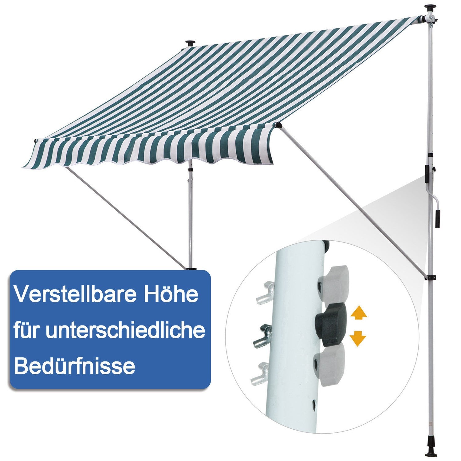 Justerbar Grön & Vit Aluminium Balkong Markis 200x150 cm