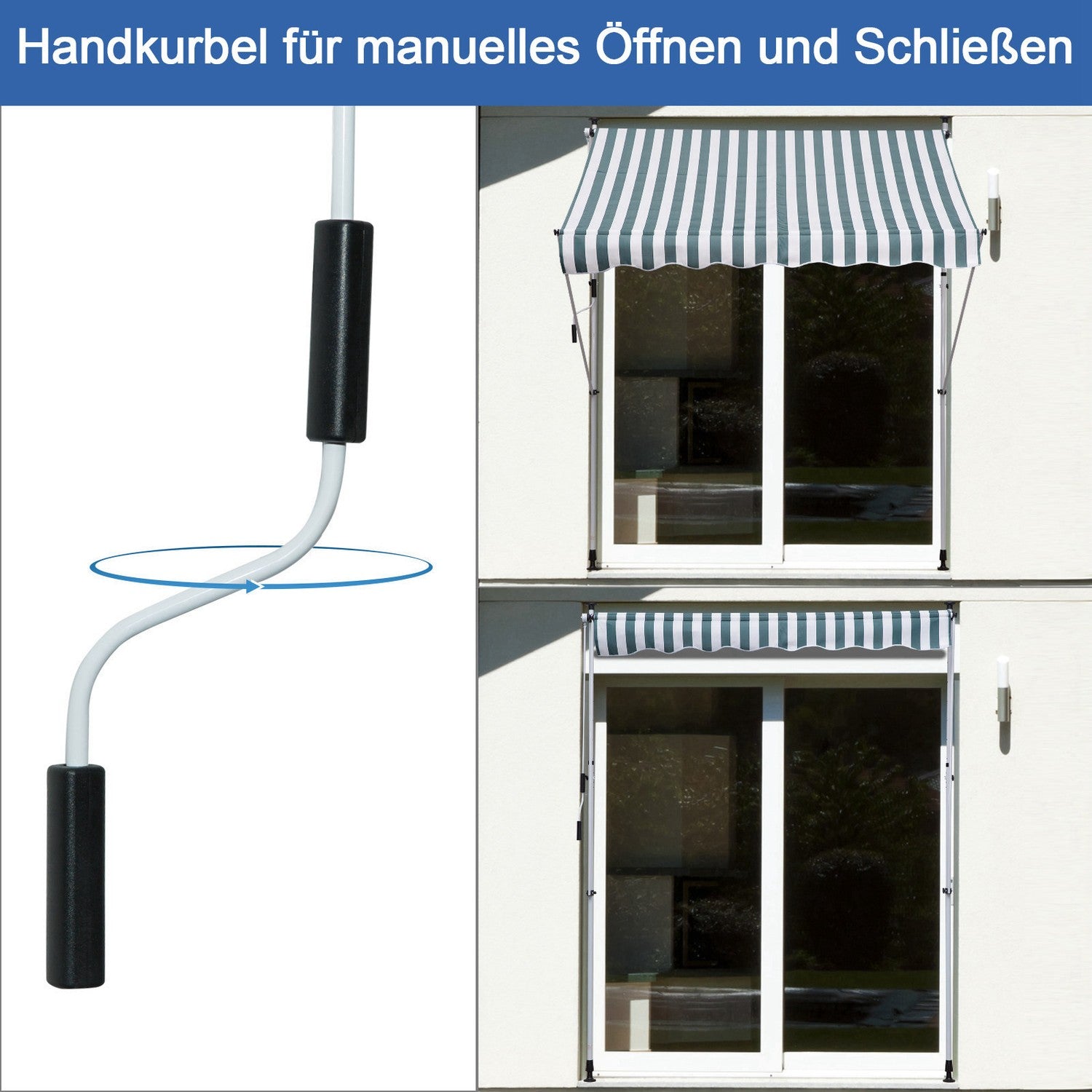 Justerbar Grön & Vit Aluminium Balkong Markis 200x150 cm